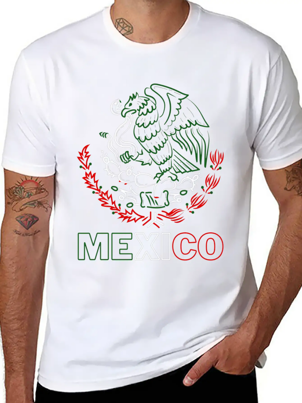 Mexico With Mexican Eagle From Flag Red Green And Unisex Short Sleeve Soft Cotton T-Shirt – Casual Everyday Wear