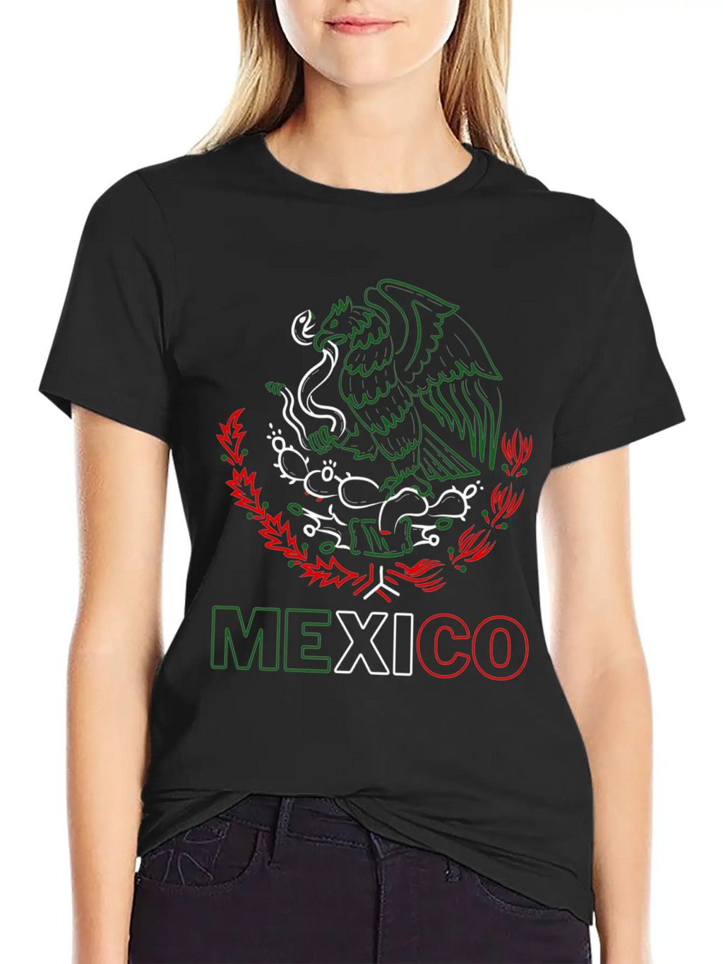 Mexico With Mexican Eagle From Flag Red Green And Unisex Short Sleeve Soft Cotton T-Shirt – Casual Everyday Wear