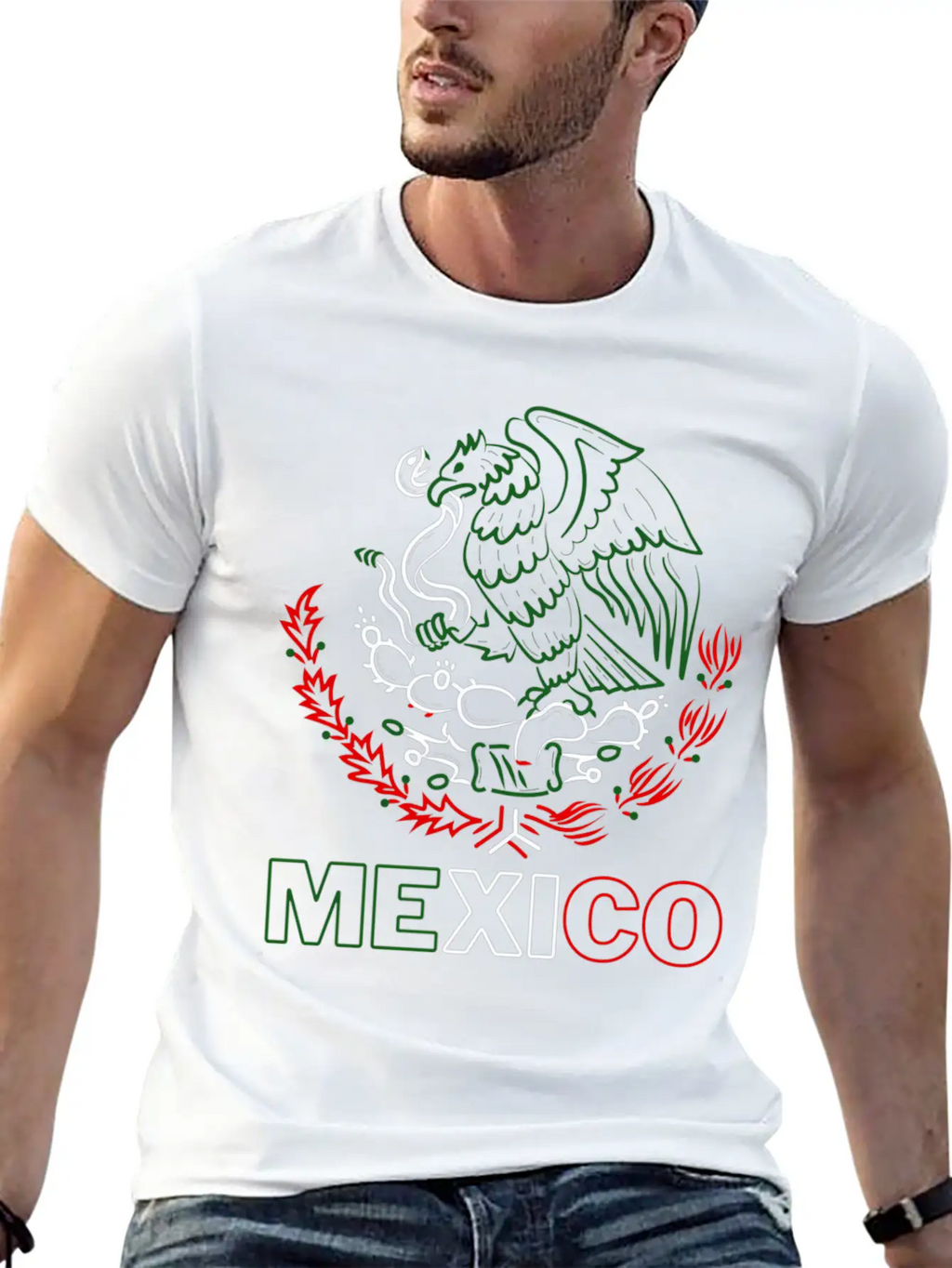 Mexico With Mexican Eagle From Flag Red Green And Unisex Short Sleeve Soft Cotton T-Shirt – Casual Everyday Wear