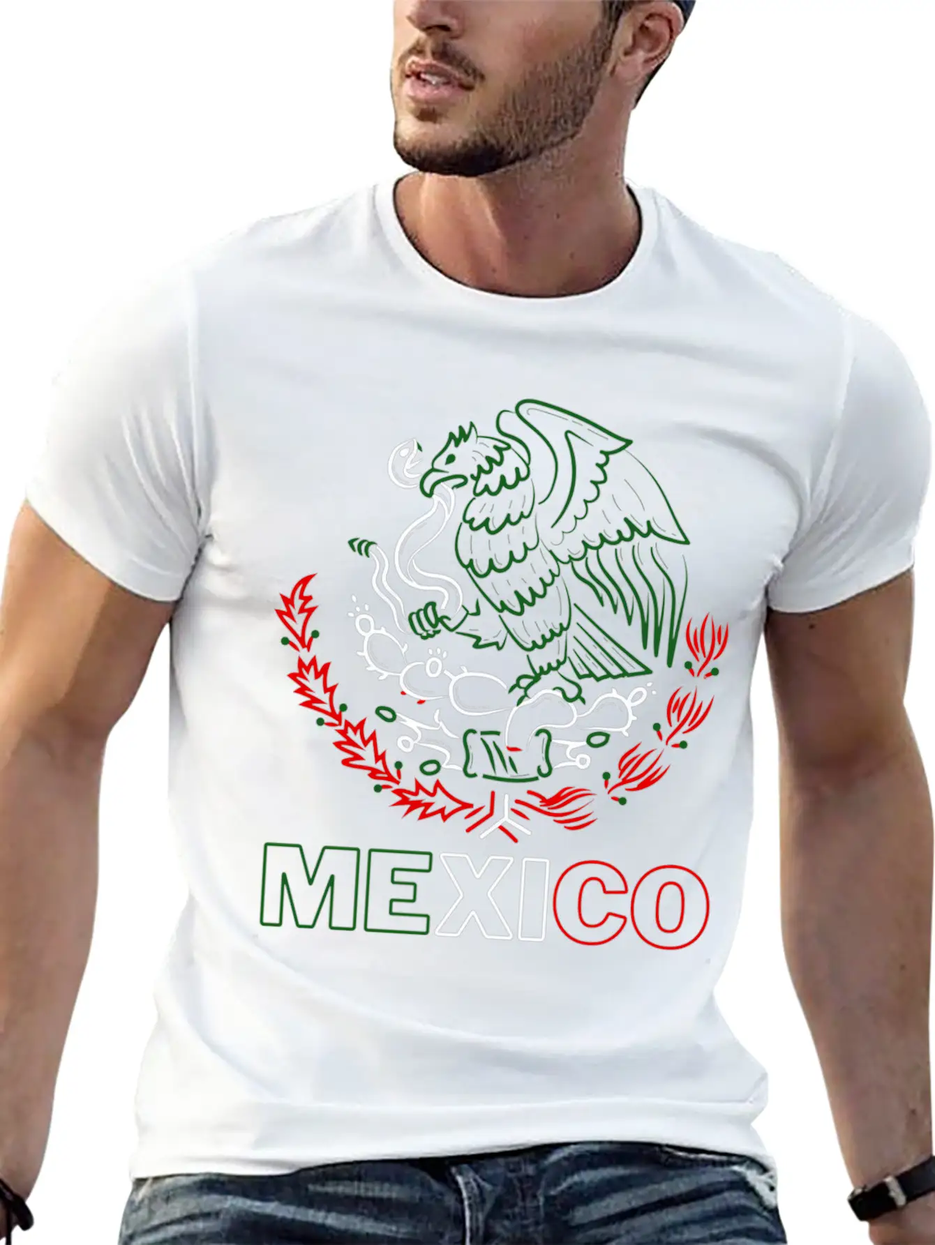 Mexico With Mexican Eagle From Flag Red Green And Unisex Short Sleeve Soft Cotton T-Shirt – Casual Everyday Wear