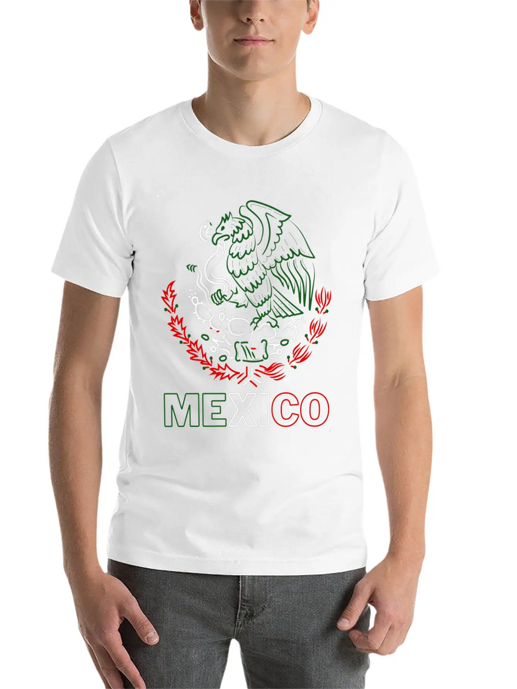 Mexico With Mexican Eagle From Flag Red Green And Unisex Short Sleeve Soft Cotton T-Shirt – Casual Everyday Wear