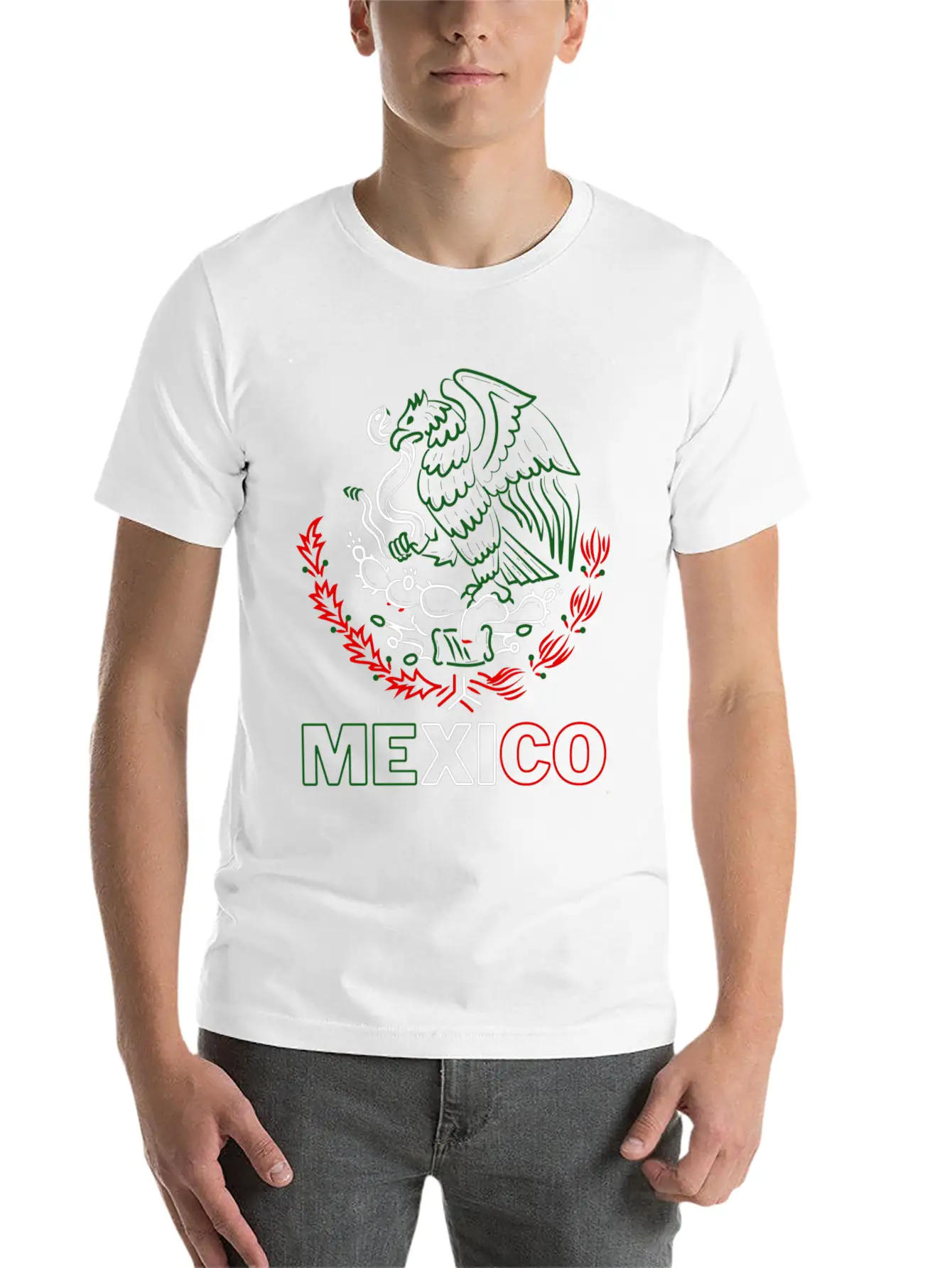 Mexico With Mexican Eagle From Flag Red Green And Unisex Short Sleeve Soft Cotton T-Shirt – Casual Everyday Wear
