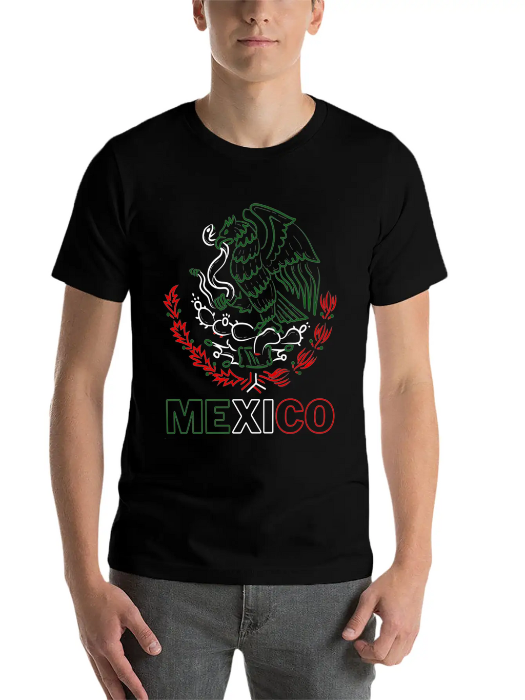 Mexico With Mexican Eagle From Flag Red Green And Unisex Short Sleeve Soft Cotton T-Shirt – Casual Everyday Wear