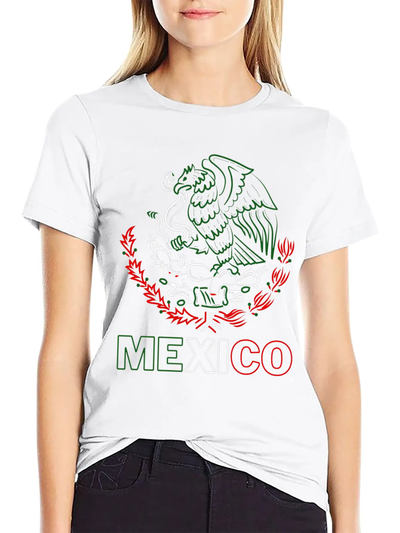 Mexico With Mexican Eagle From Flag Red Green And Unisex Short Sleeve Soft Cotton T-Shirt – Casual Everyday Wear