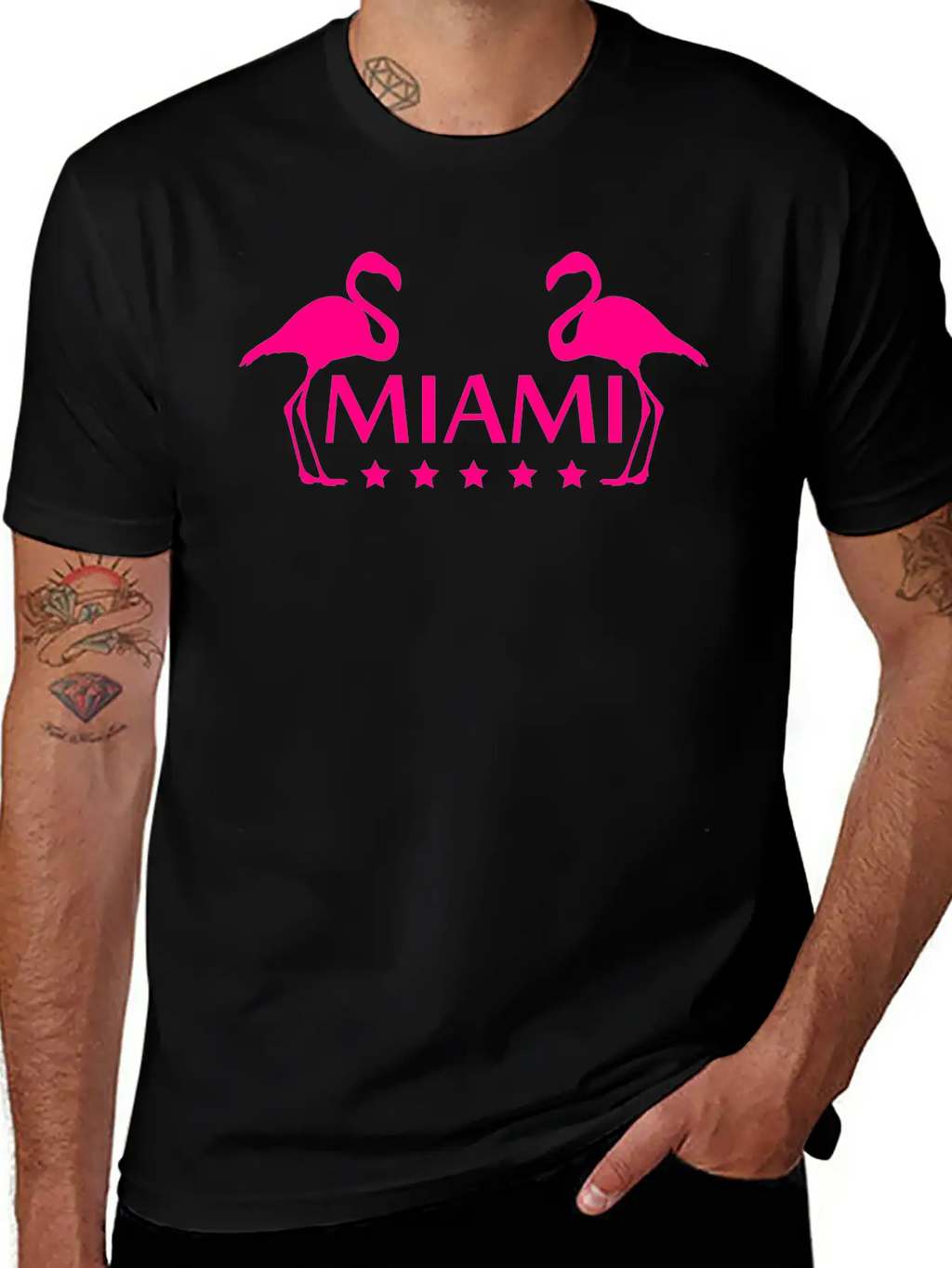 Miami Flamingo Stars Logo Stylish Everyday T-Shirt – Unisex Basic Cotton Tee