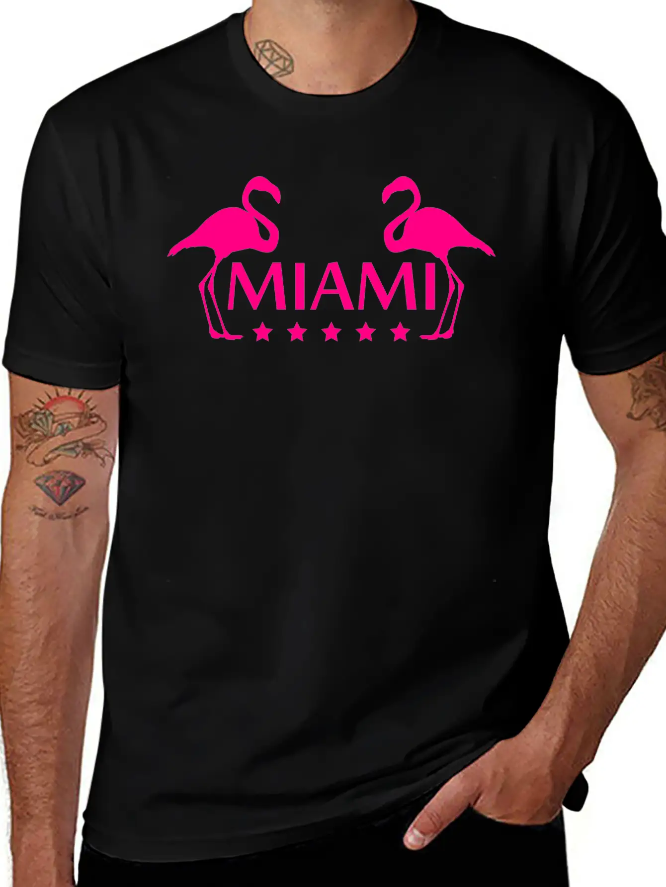 Miami Flamingo Stars Logo Stylish Everyday T-Shirt – Unisex Basic Cotton Tee