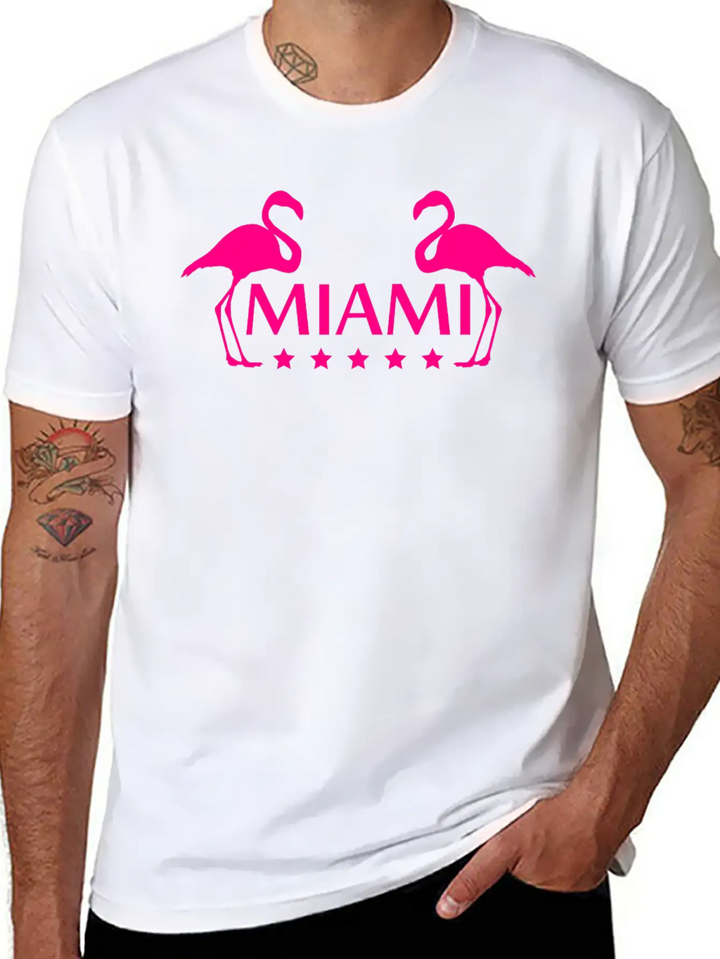 Miami Flamingo Stars Logo Stylish Everyday T-Shirt – Unisex Basic Cotton Tee