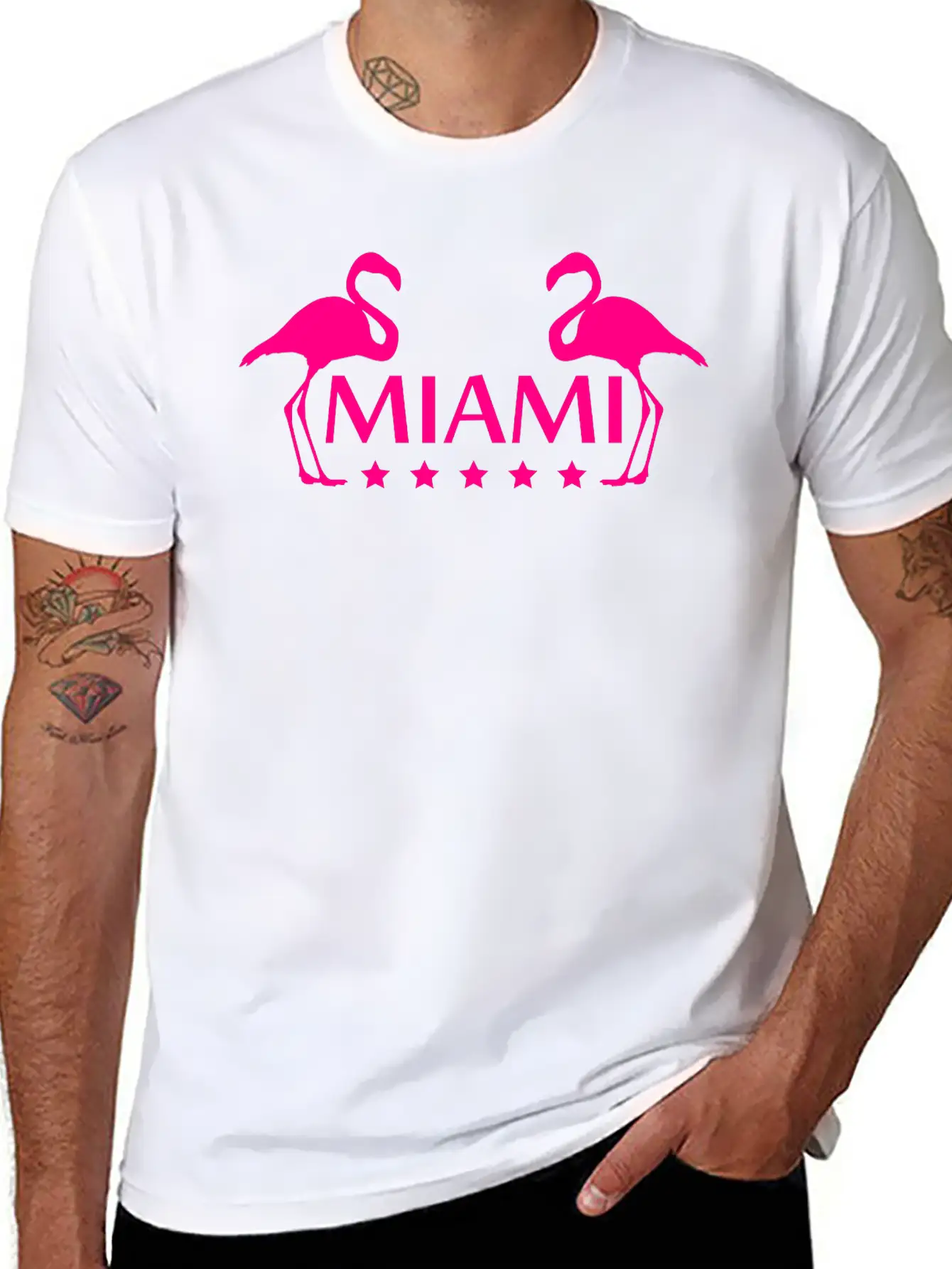 Miami Flamingo Stars Logo Stylish Everyday T-Shirt – Unisex Basic Cotton Tee