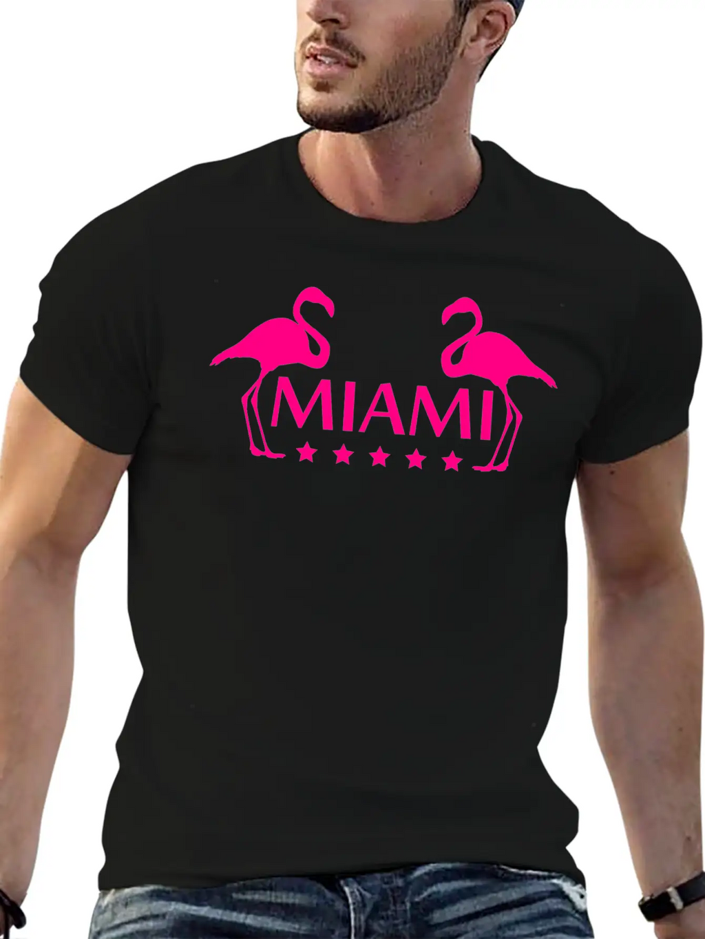 Miami Flamingo Stars Logo Stylish Everyday T-Shirt – Unisex Basic Cotton Tee