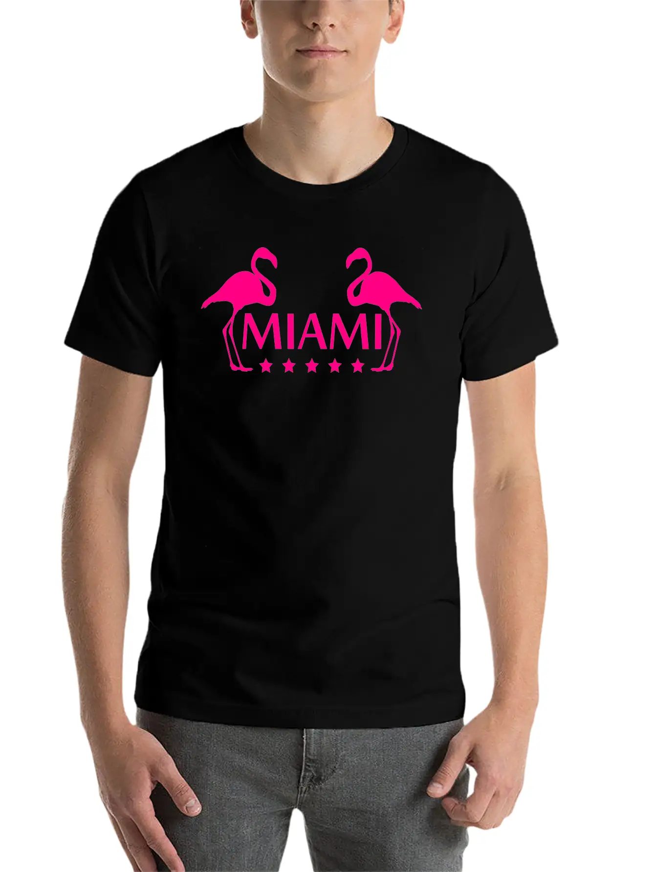 Miami Flamingo Stars Logo Stylish Everyday T-Shirt – Unisex Basic Cotton Tee