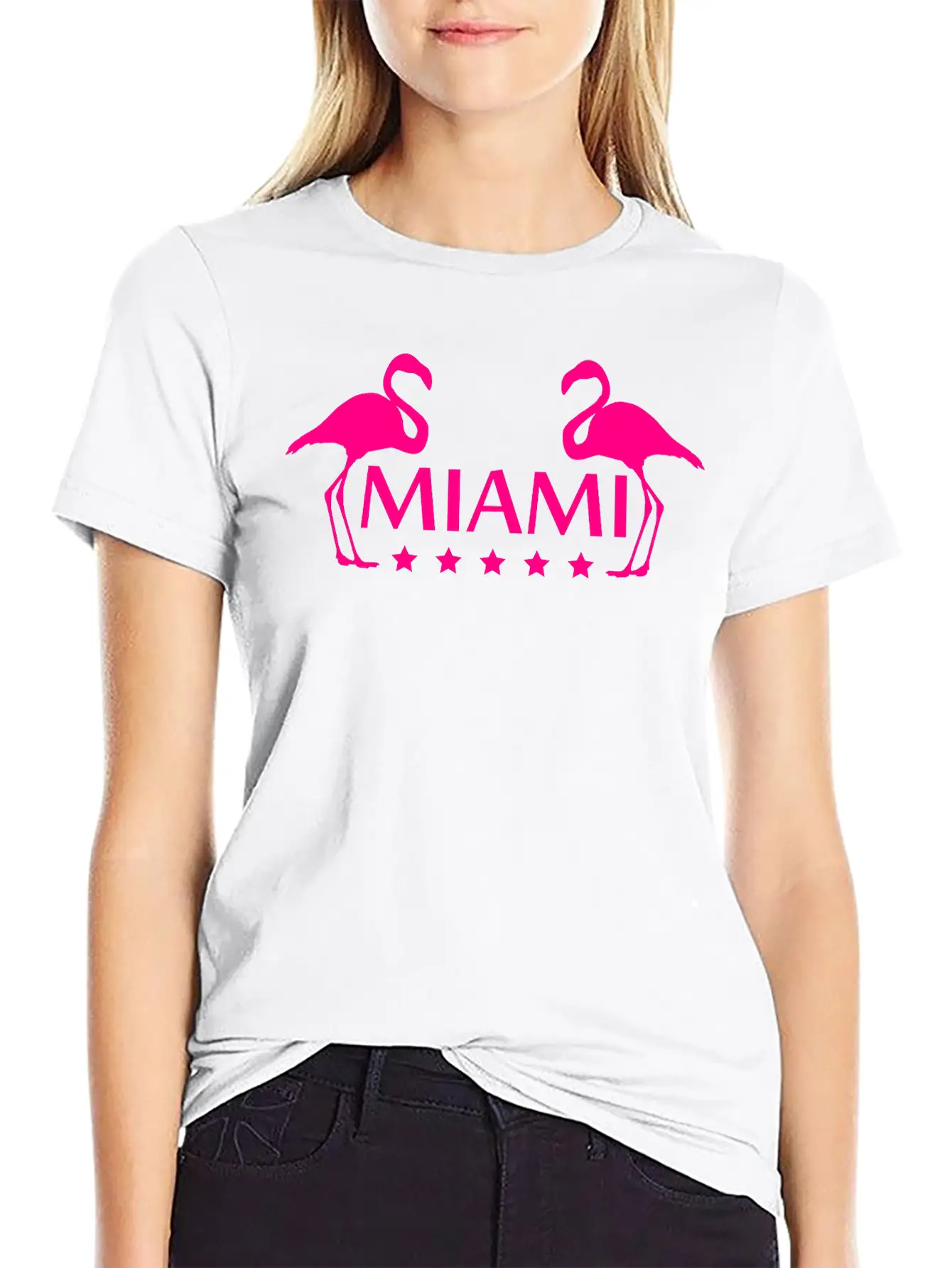 Miami Flamingo Stars Logo Stylish Everyday T-Shirt – Unisex Basic Cotton Tee