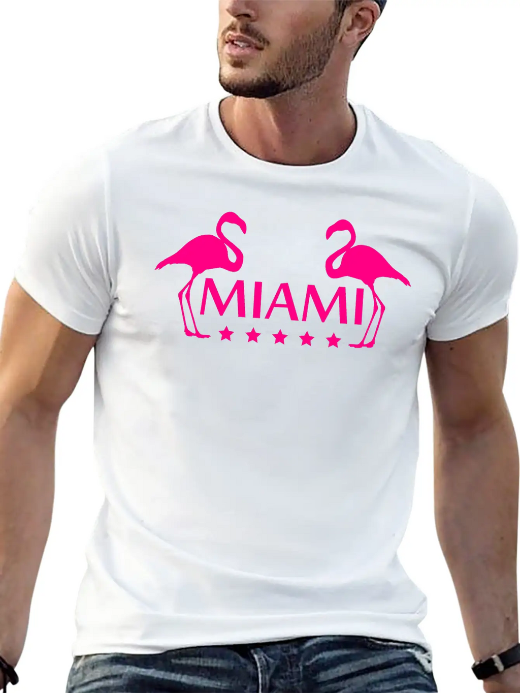 Miami Flamingo Stars Logo Stylish Everyday T-Shirt – Unisex Basic Cotton Tee