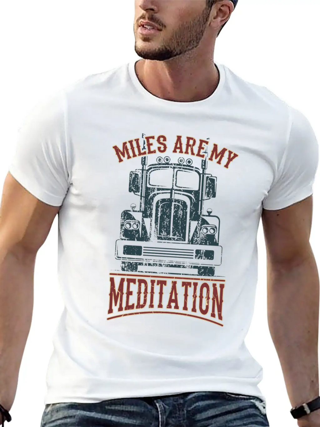 MILES FOR MEDITATION Trucker Gift For Truck Driver Stylish Everyday T-Shirt – Unisex Basic Cotton Tee