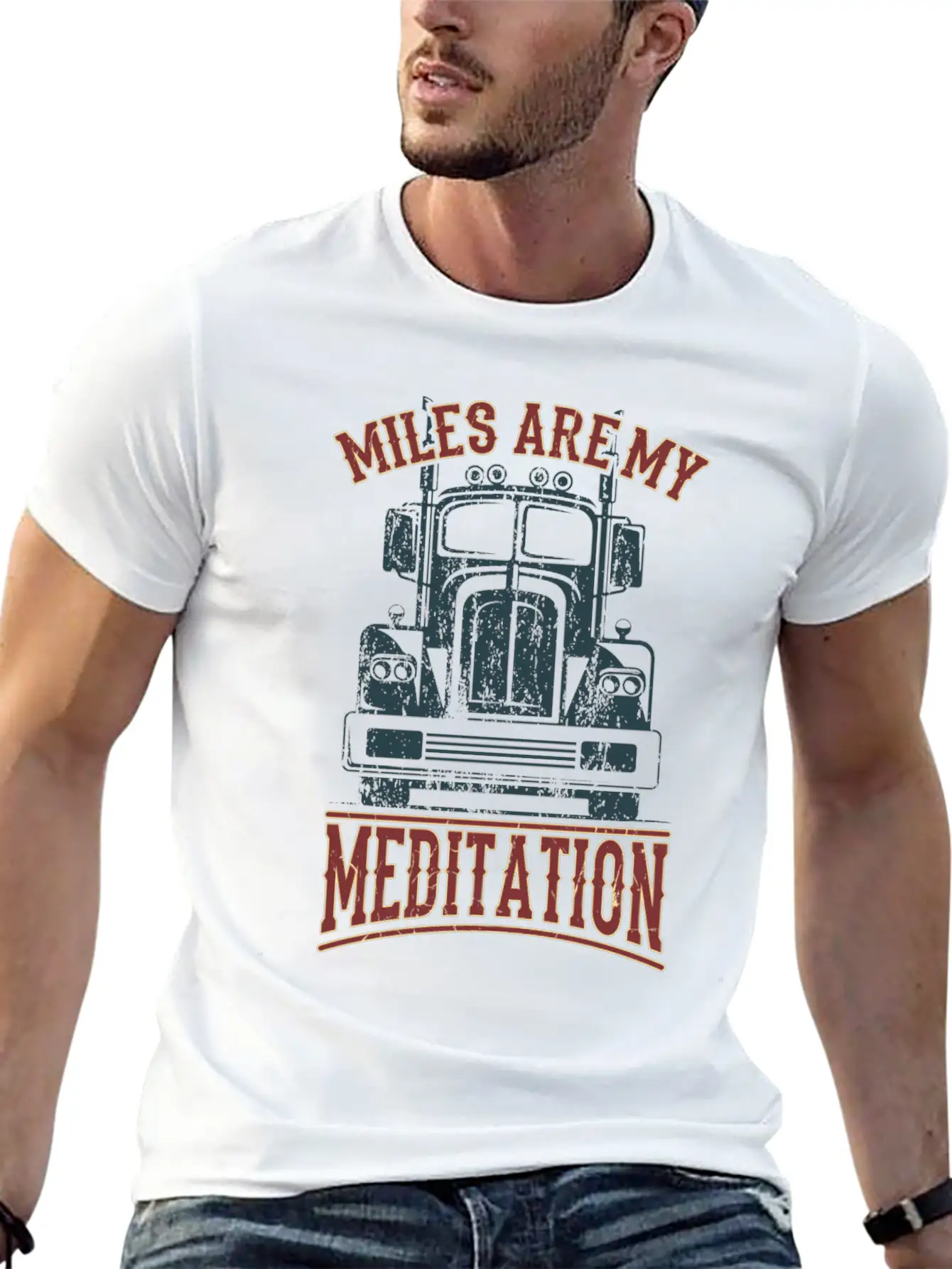 MILES FOR MEDITATION Trucker Gift For Truck Driver Stylish Everyday T-Shirt – Unisex Basic Cotton Tee