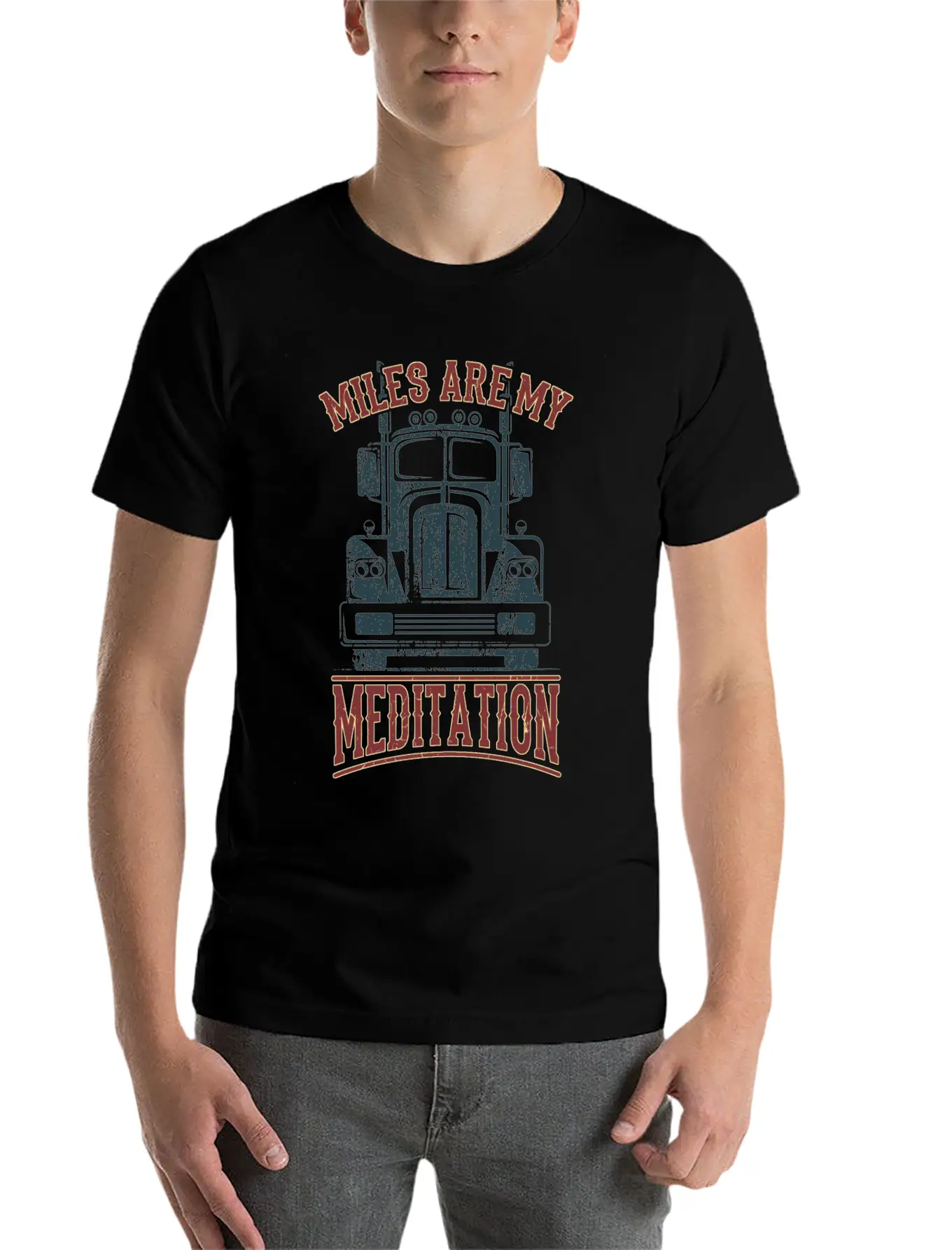 MILES FOR MEDITATION Trucker Gift For Truck Driver Stylish Everyday T-Shirt – Unisex Basic Cotton Tee
