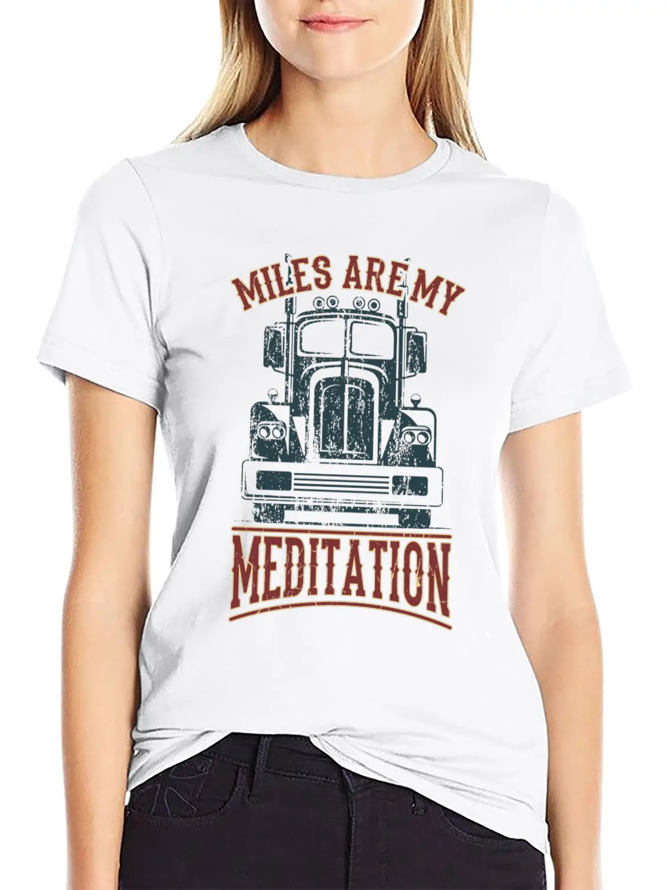 MILES FOR MEDITATION Trucker Gift For Truck Driver Stylish Everyday T-Shirt – Unisex Basic Cotton Tee