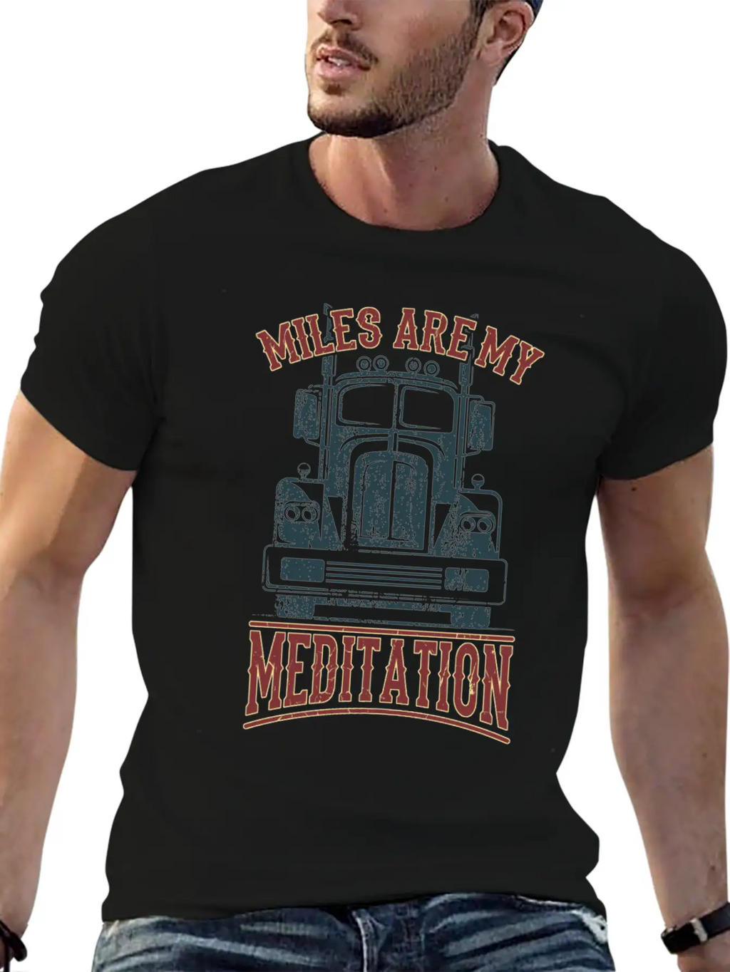 MILES FOR MEDITATION Trucker Gift For Truck Driver Stylish Everyday T-Shirt – Unisex Basic Cotton Tee