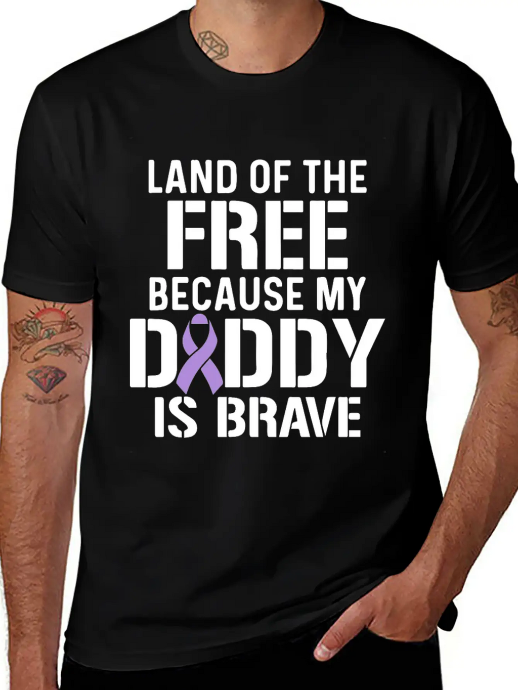 Military Child Month Purple Up Free Brave Dad Breathable Soft Cotton T-Shirt – Timeless Casual Look