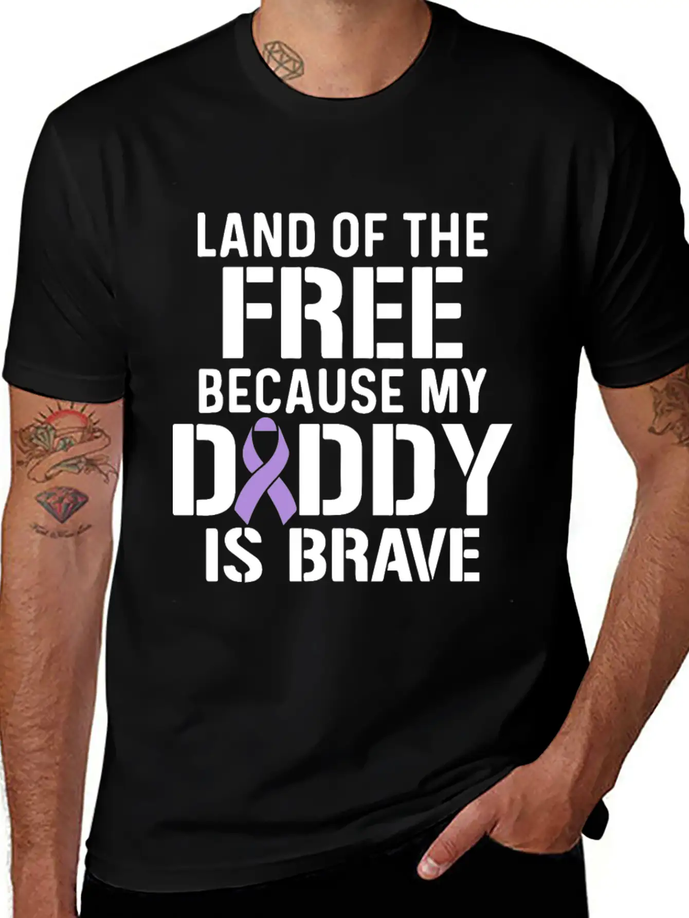 Military Child Month Purple Up Free Brave Dad Breathable Soft Cotton T-Shirt – Timeless Casual Look