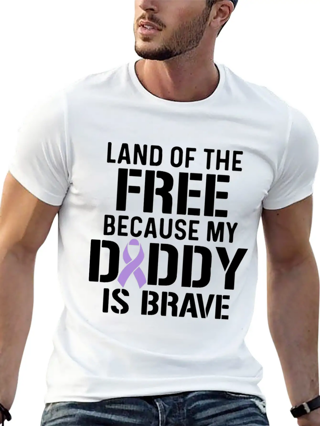 Military Child Month Purple Up Free Brave Dad Breathable Soft Cotton T-Shirt – Timeless Casual Look