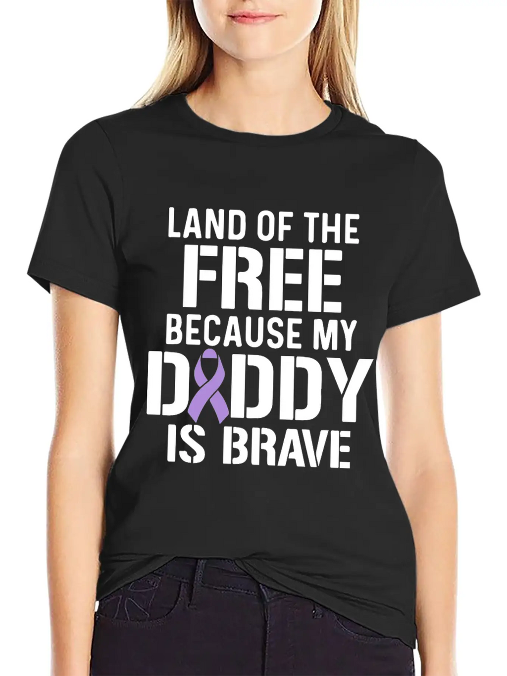 Military Child Month Purple Up Free Brave Dad Breathable Soft Cotton T-Shirt – Timeless Casual Look