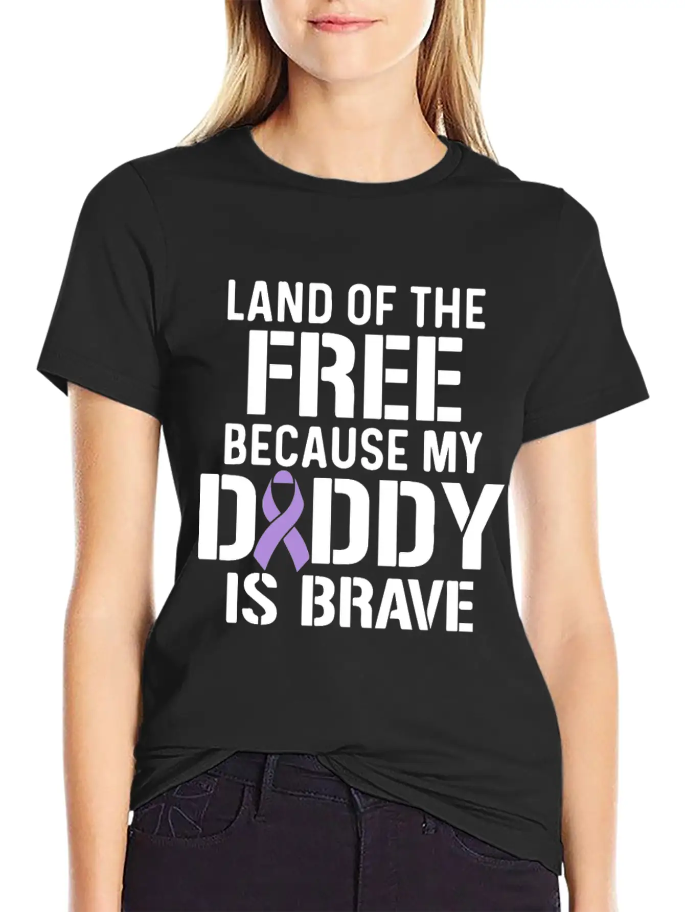 Military Child Month Purple Up Free Brave Dad Breathable Soft Cotton T-Shirt – Timeless Casual Look