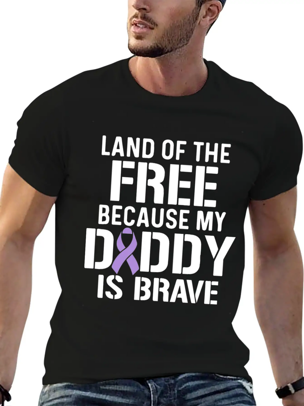Military Child Month Purple Up Free Brave Dad Breathable Soft Cotton T-Shirt – Timeless Casual Look