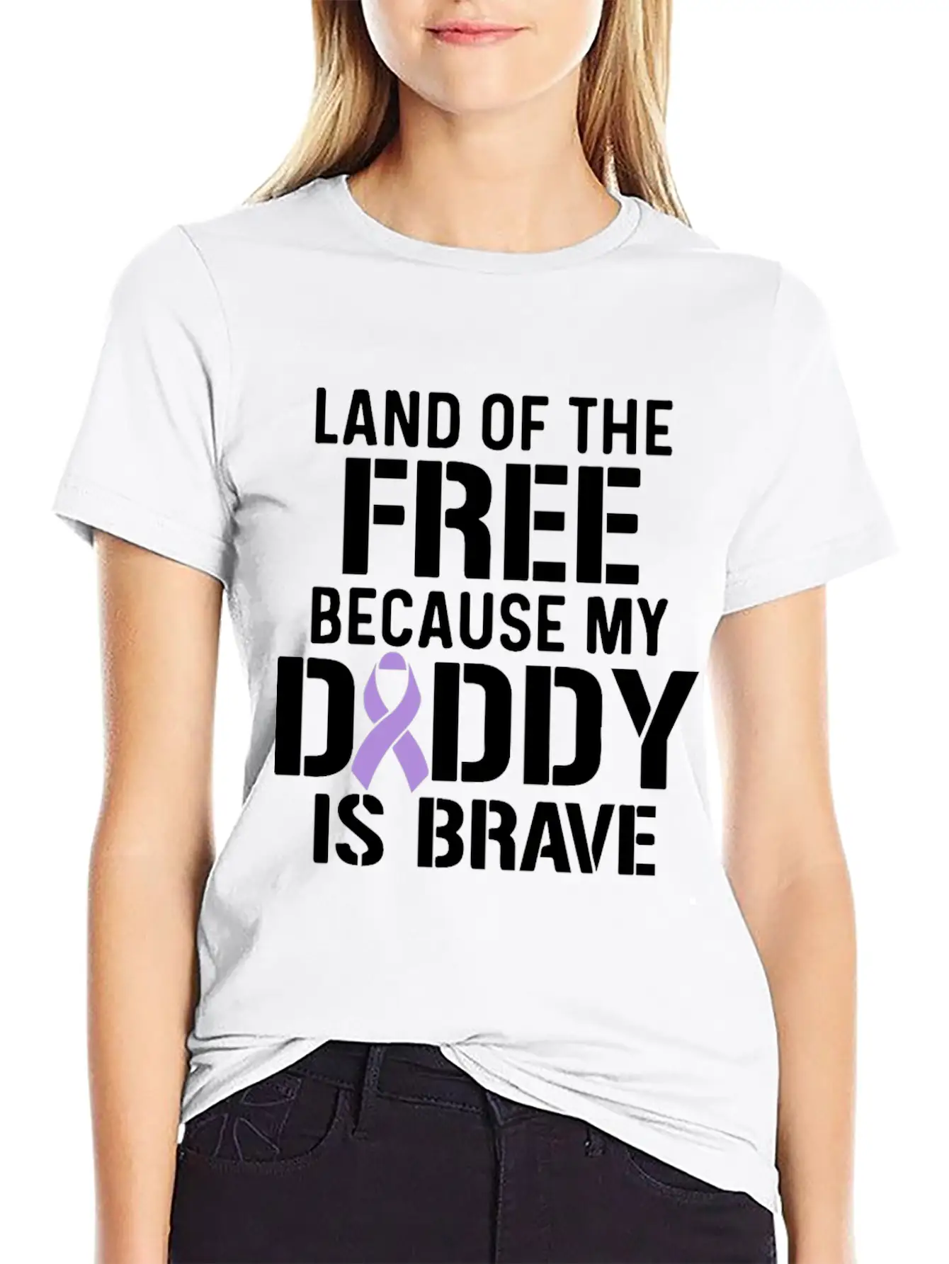 Military Child Month Purple Up Free Brave Dad Breathable Soft Cotton T-Shirt – Timeless Casual Look