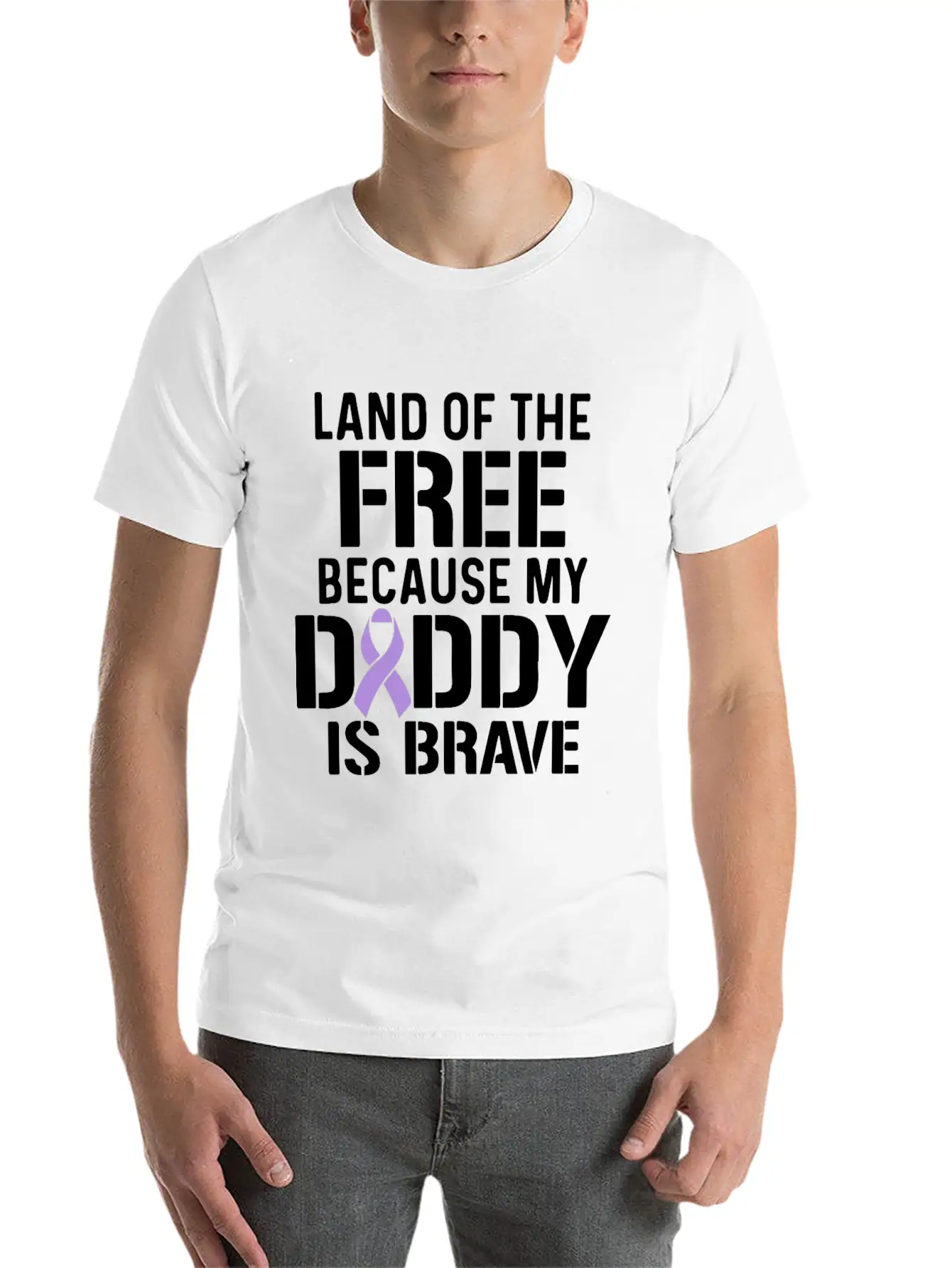 Military Child Month Purple Up Free Brave Dad Breathable Soft Cotton T-Shirt – Timeless Casual Look