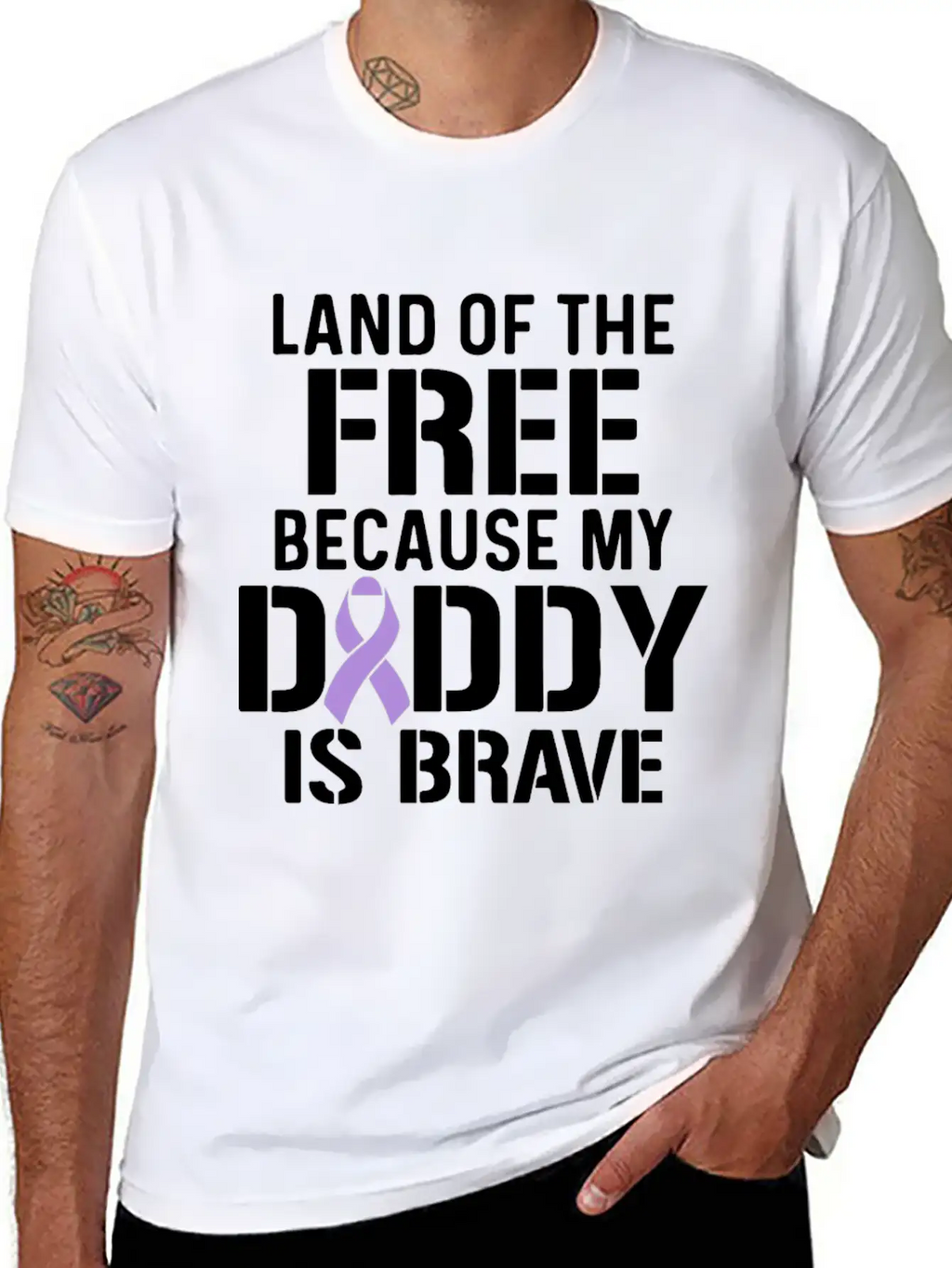 Military Child Month Purple Up Free Brave Dad Breathable Soft Cotton T-Shirt – Timeless Casual Look