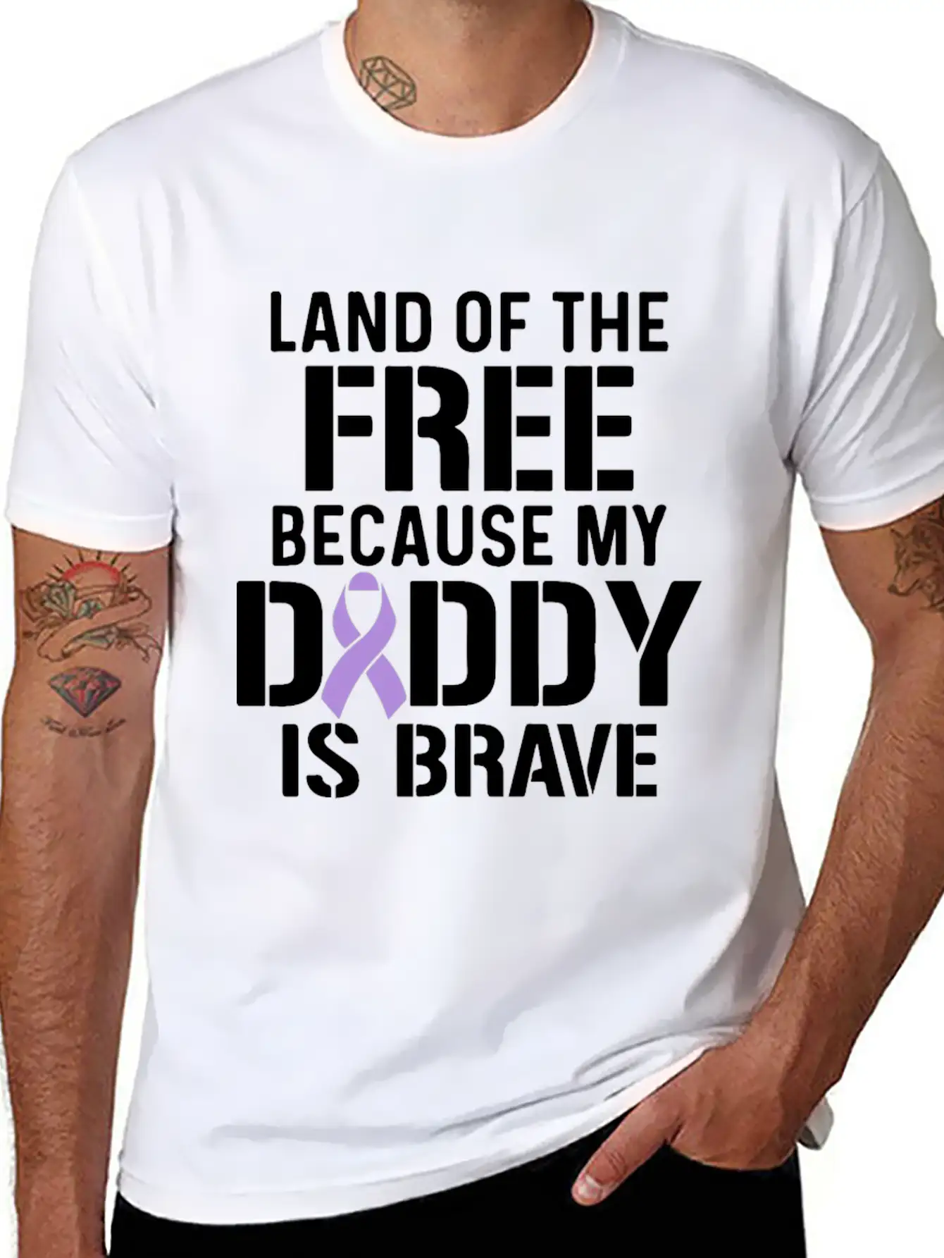 Military Child Month Purple Up Free Brave Dad Breathable Soft Cotton T-Shirt – Timeless Casual Look