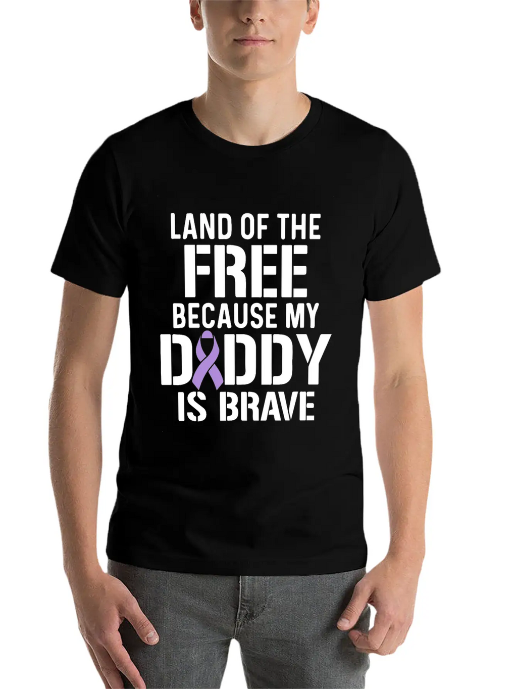 Military Child Month Purple Up Free Brave Dad Breathable Soft Cotton T-Shirt – Timeless Casual Look