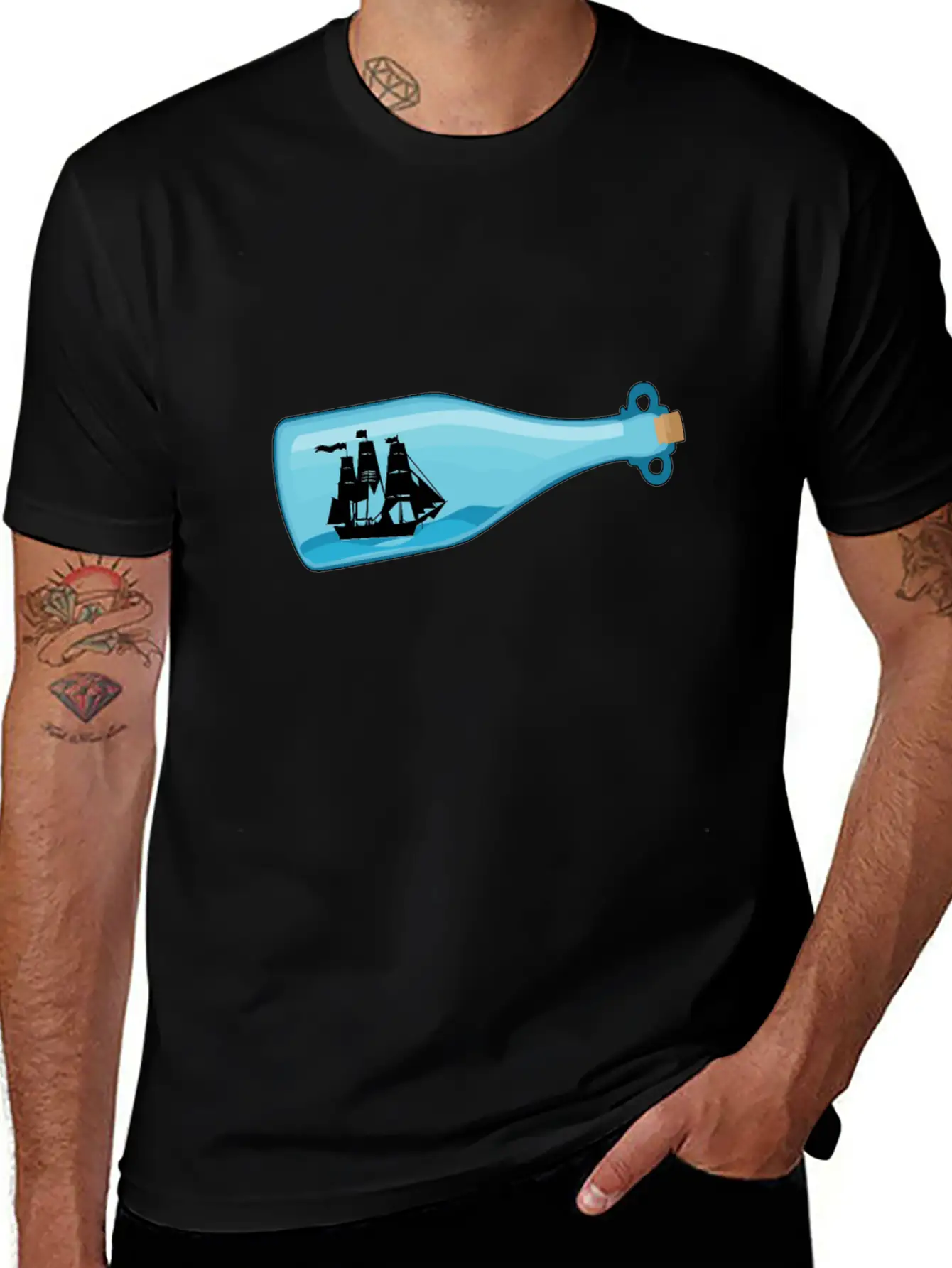 Miniature Ship Bottle Post Stylish Everyday T-Shirt – Unisex Basic Cotton Tee