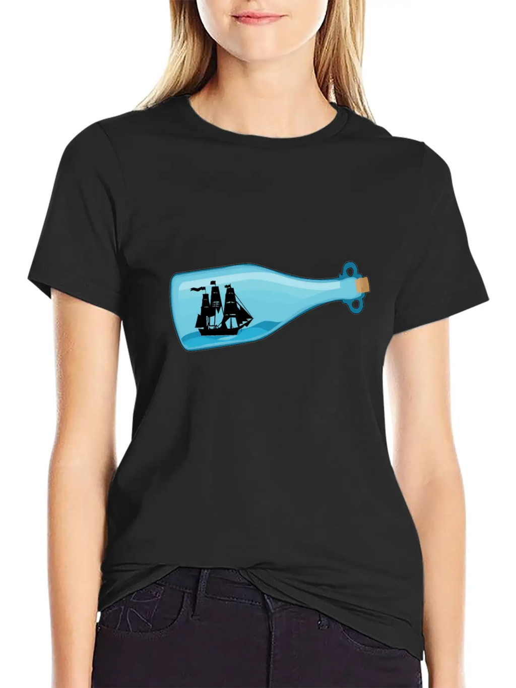 Miniature Ship Bottle Post Stylish Everyday T-Shirt – Unisex Basic Cotton Tee