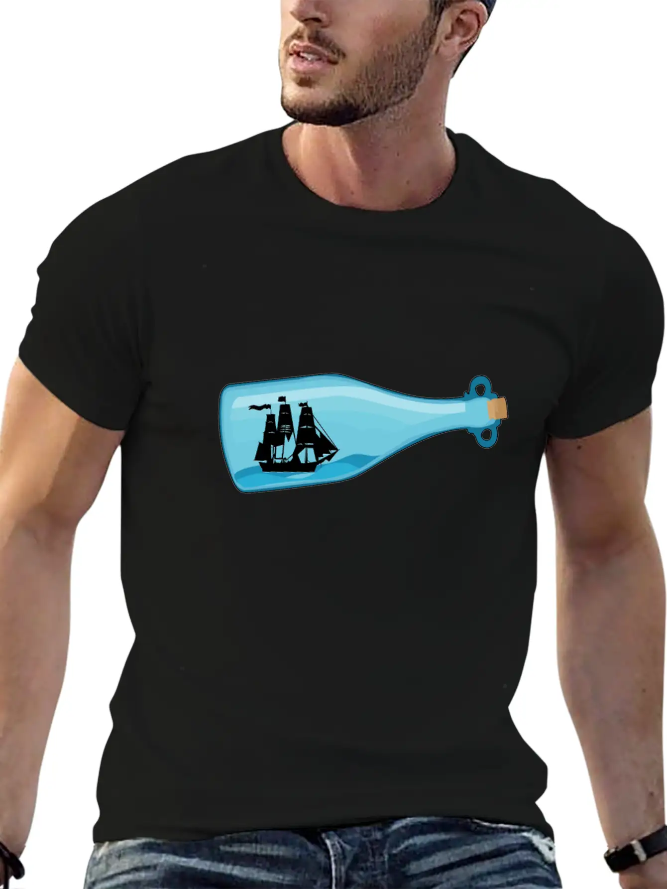 Miniature Ship Bottle Post Stylish Everyday T-Shirt – Unisex Basic Cotton Tee