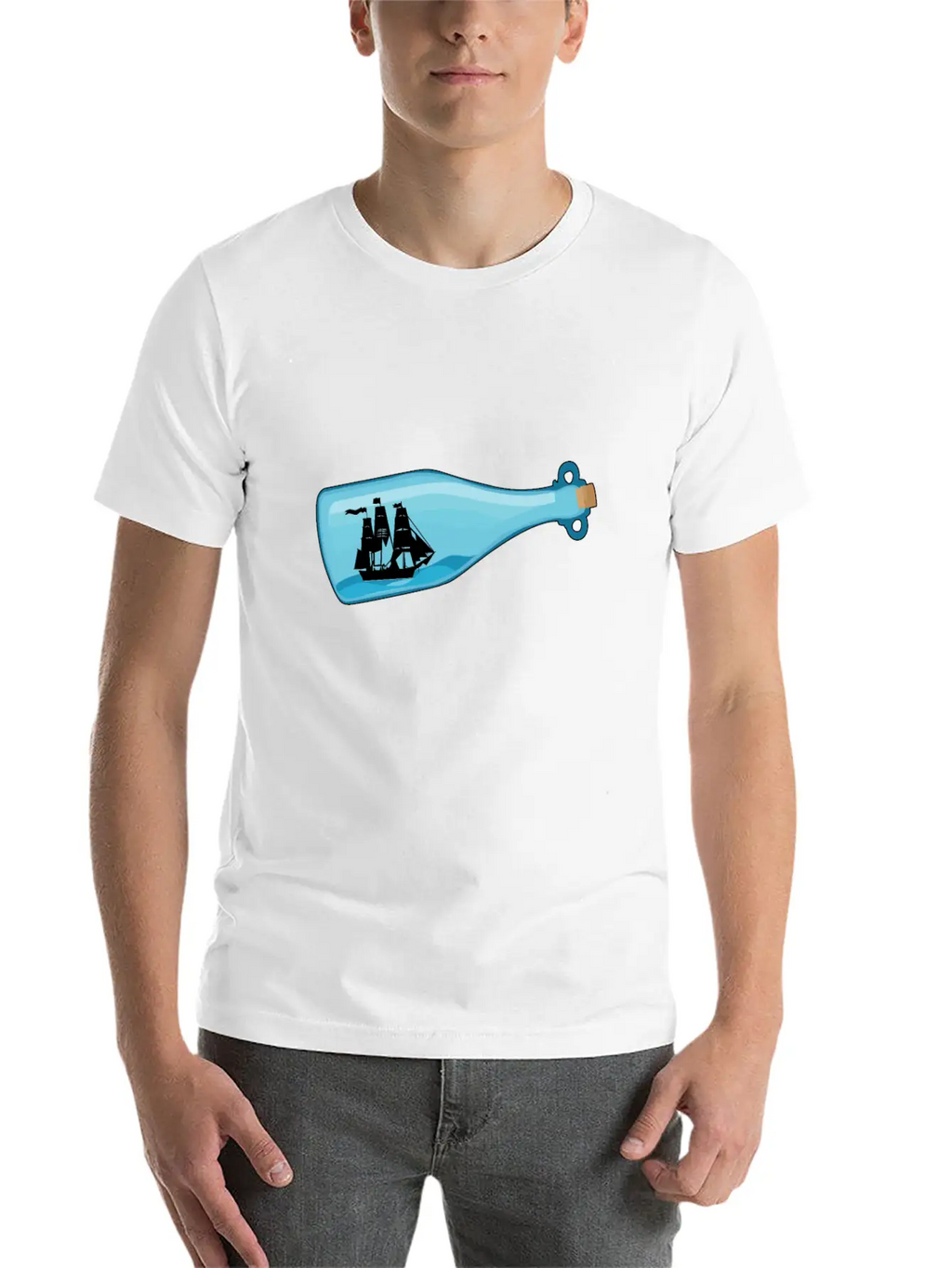 Miniature Ship Bottle Post Stylish Everyday T-Shirt – Unisex Basic Cotton Tee