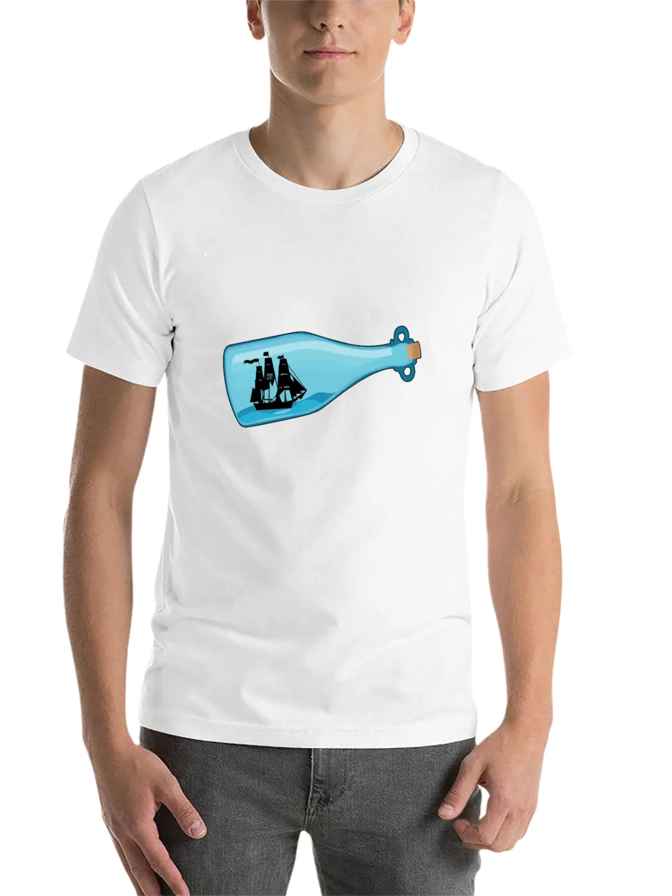 Miniature Ship Bottle Post Stylish Everyday T-Shirt – Unisex Basic Cotton Tee