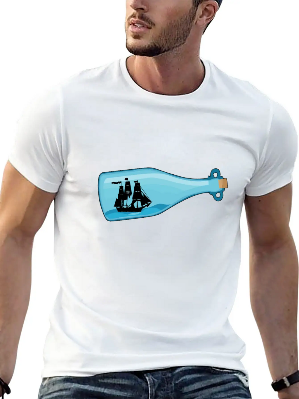 Miniature Ship Bottle Post Stylish Everyday T-Shirt – Unisex Basic Cotton Tee