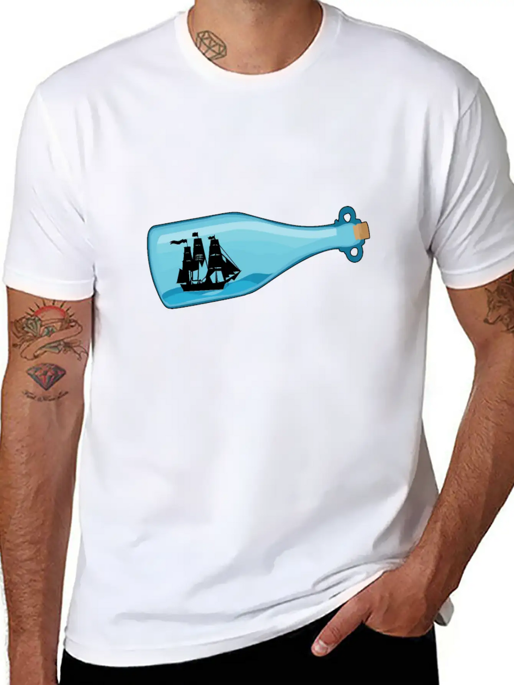 Miniature Ship Bottle Post Stylish Everyday T-Shirt – Unisex Basic Cotton Tee