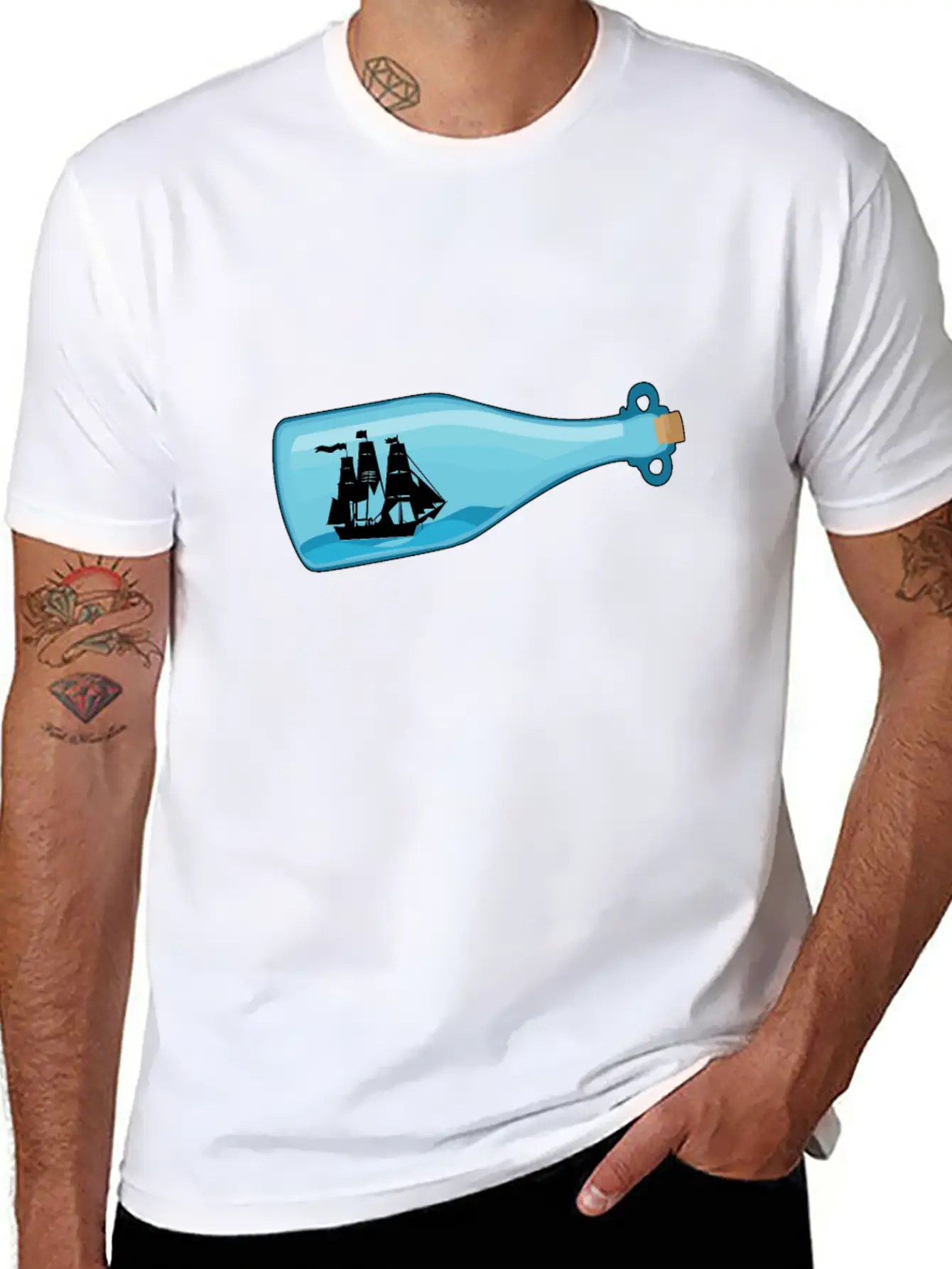 Miniature Ship Bottle Post Stylish Everyday T-Shirt – Unisex Basic Cotton Tee