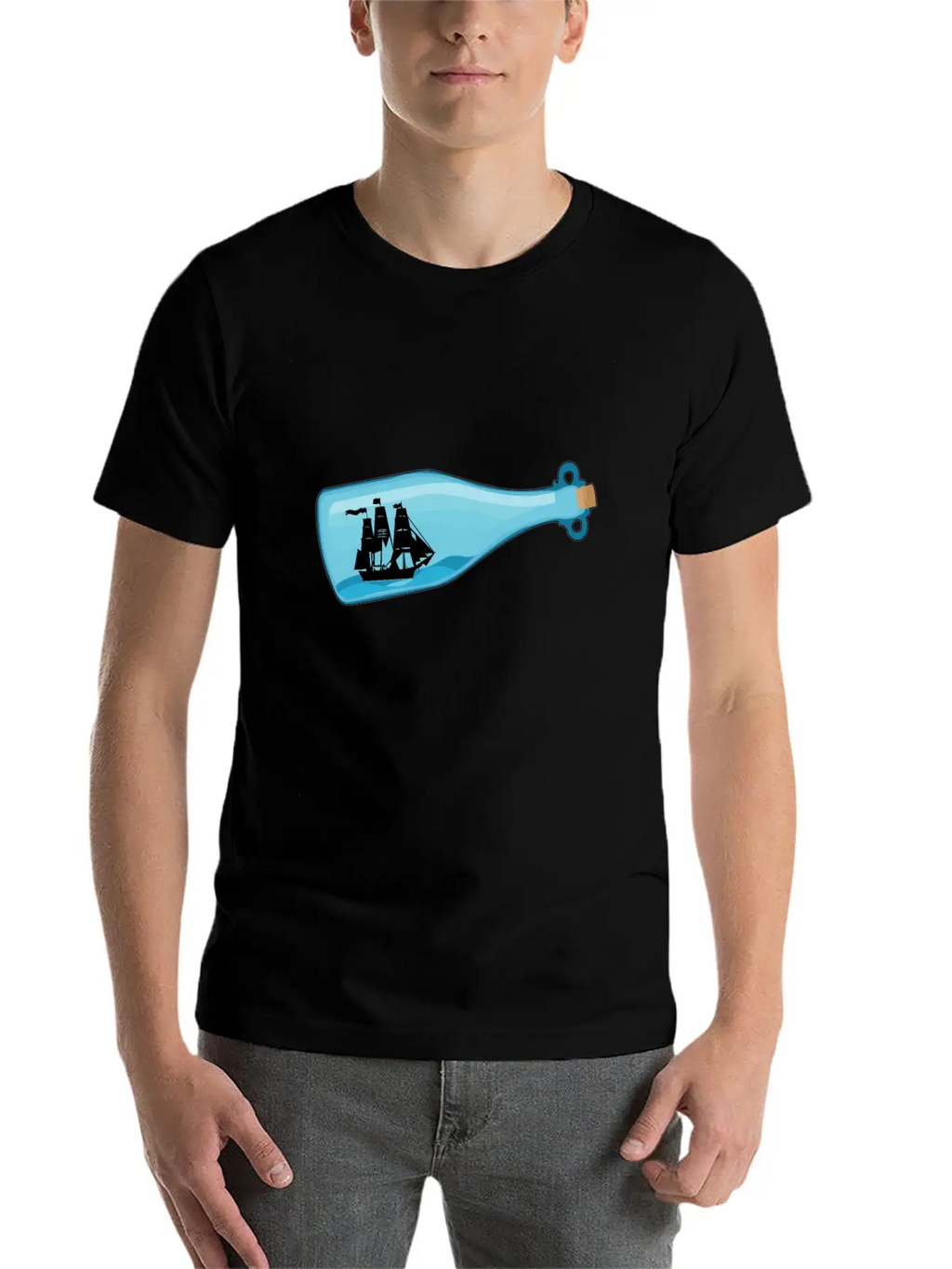 Miniature Ship Bottle Post Stylish Everyday T-Shirt – Unisex Basic Cotton Tee