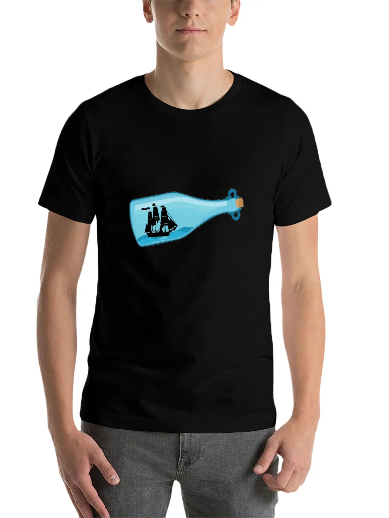 Miniature Ship Bottle Post Stylish Everyday T-Shirt – Unisex Basic Cotton Tee