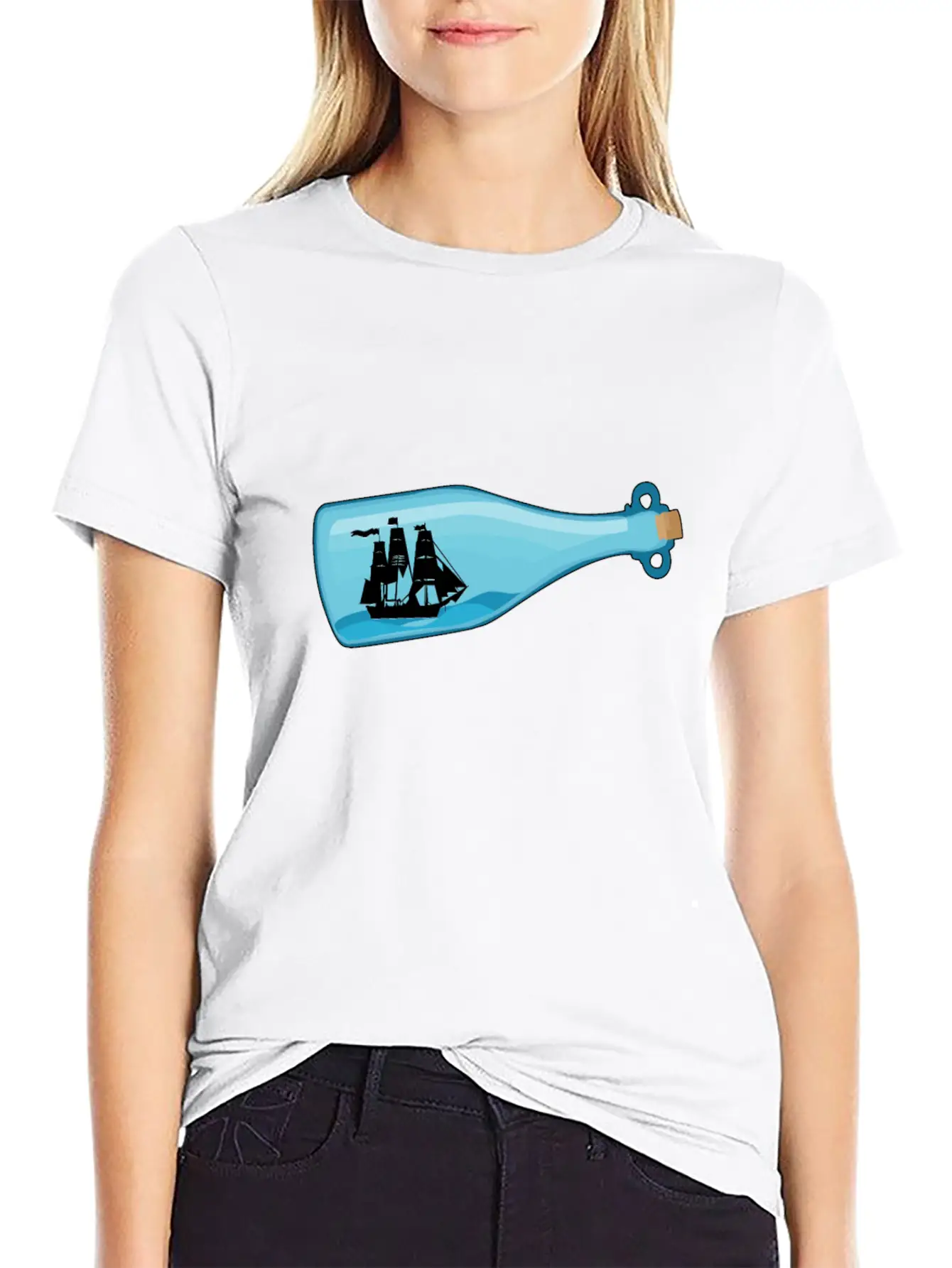 Miniature Ship Bottle Post Stylish Everyday T-Shirt – Unisex Basic Cotton Tee