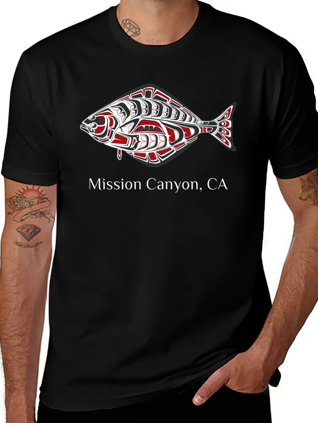 Mission Canyon California Halibut Pnw Native Ameri Unisex Short Sleeve Soft Cotton T-Shirt – Casual Everyday Wear