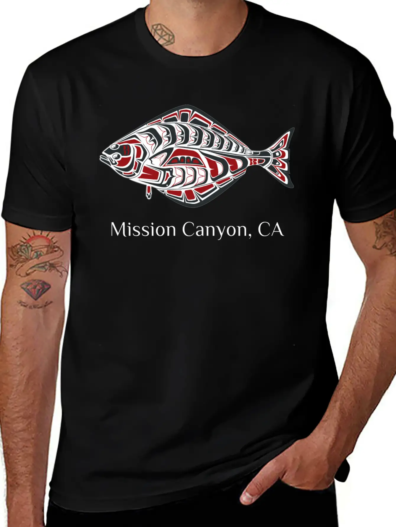 Mission Canyon California Halibut Pnw Native Ameri Unisex Short Sleeve Soft Cotton T-Shirt – Casual Everyday Wear