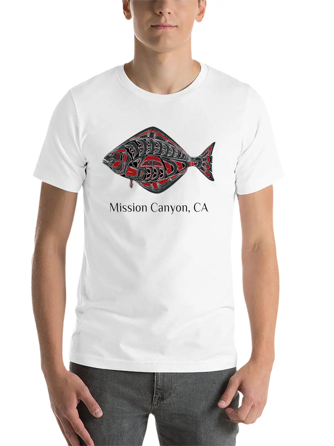 Mission Canyon California Halibut Pnw Native Ameri Unisex Short Sleeve Soft Cotton T-Shirt – Casual Everyday Wear