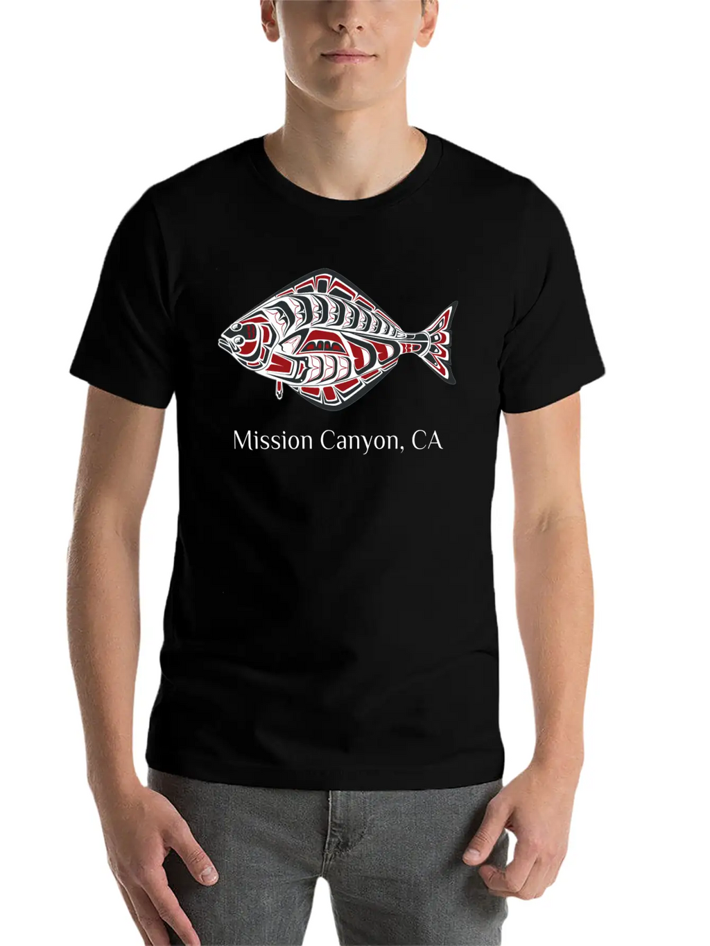Mission Canyon California Halibut Pnw Native Ameri Unisex Short Sleeve Soft Cotton T-Shirt – Casual Everyday Wear
