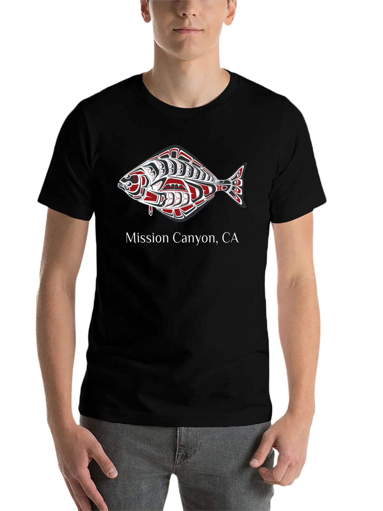 Mission Canyon California Halibut Pnw Native Ameri Unisex Short Sleeve Soft Cotton T-Shirt – Casual Everyday Wear