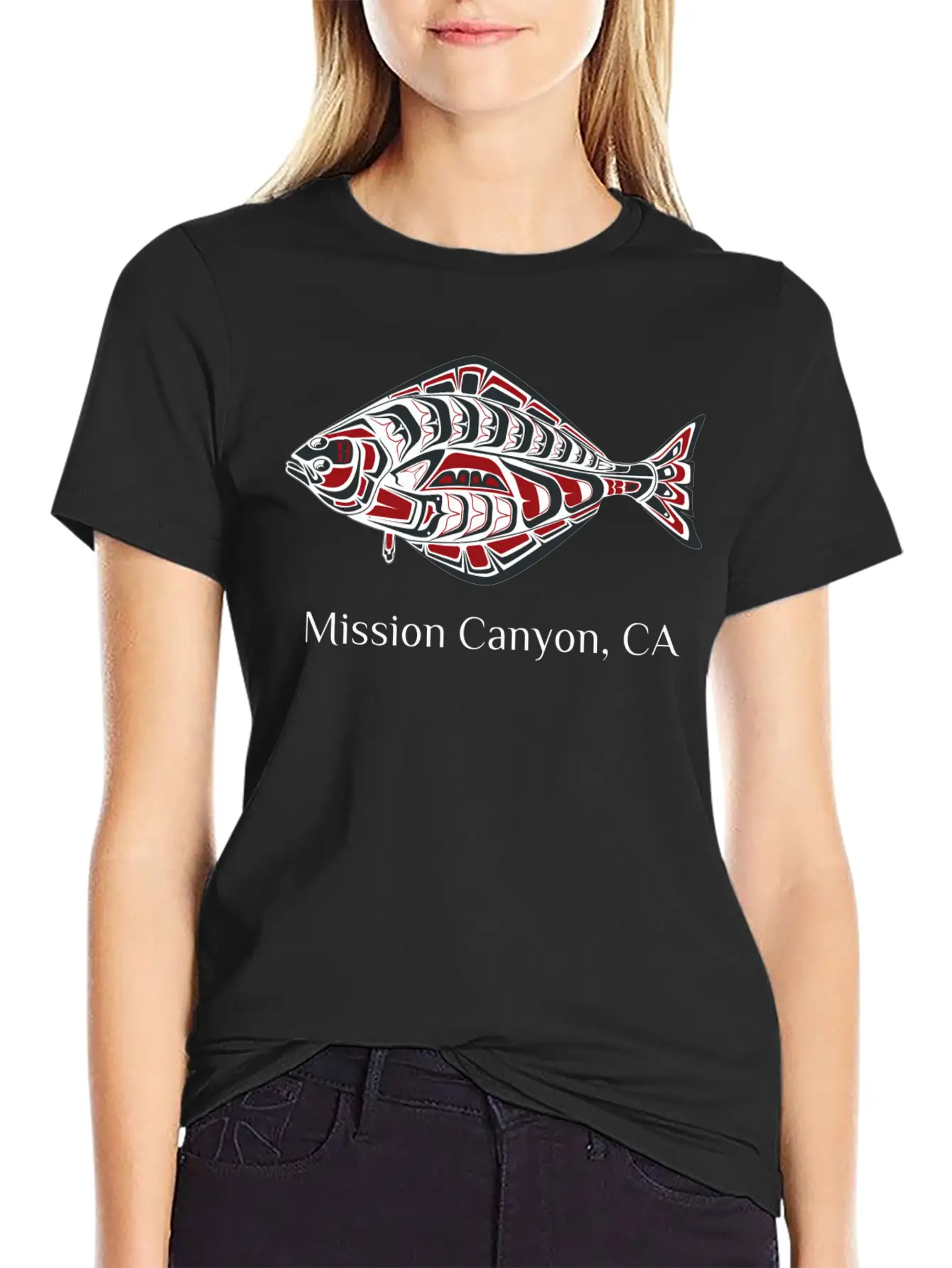 Mission Canyon California Halibut Pnw Native Ameri Unisex Short Sleeve Soft Cotton T-Shirt – Casual Everyday Wear