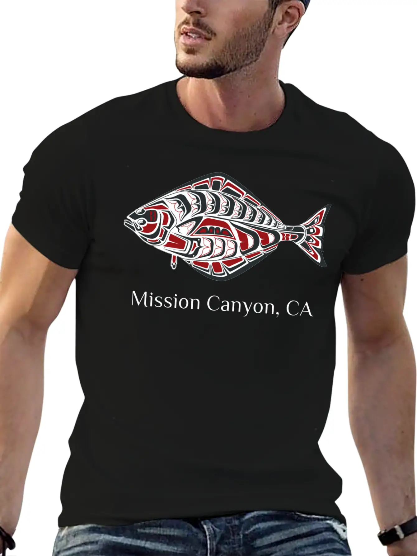 Mission Canyon California Halibut Pnw Native Ameri Unisex Short Sleeve Soft Cotton T-Shirt – Casual Everyday Wear